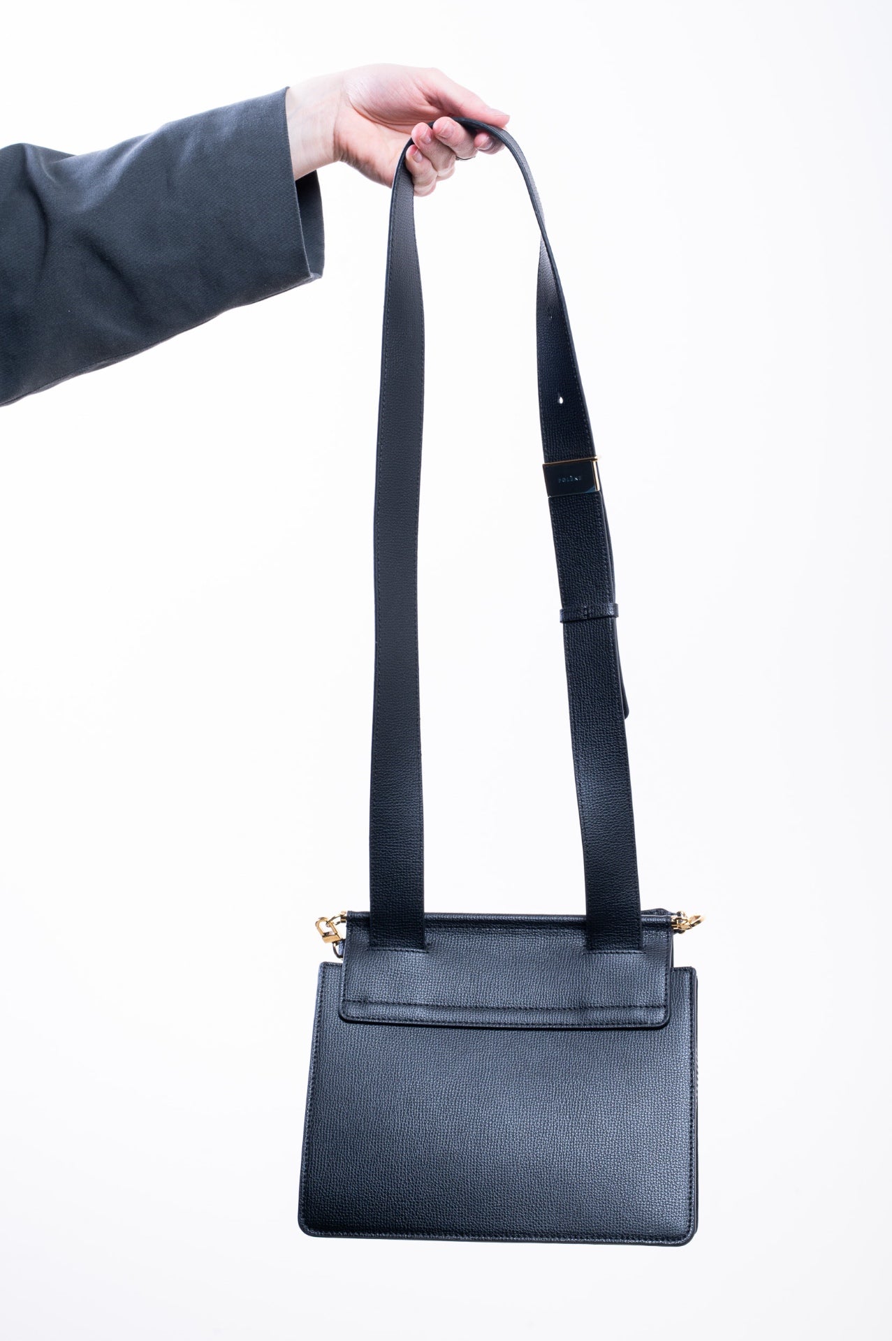 Black Textured Leather Number Seven Bag