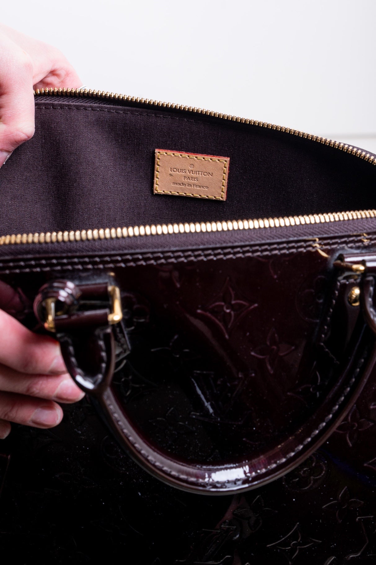 Burgundy Vernis Alma PM Top Handle Bag