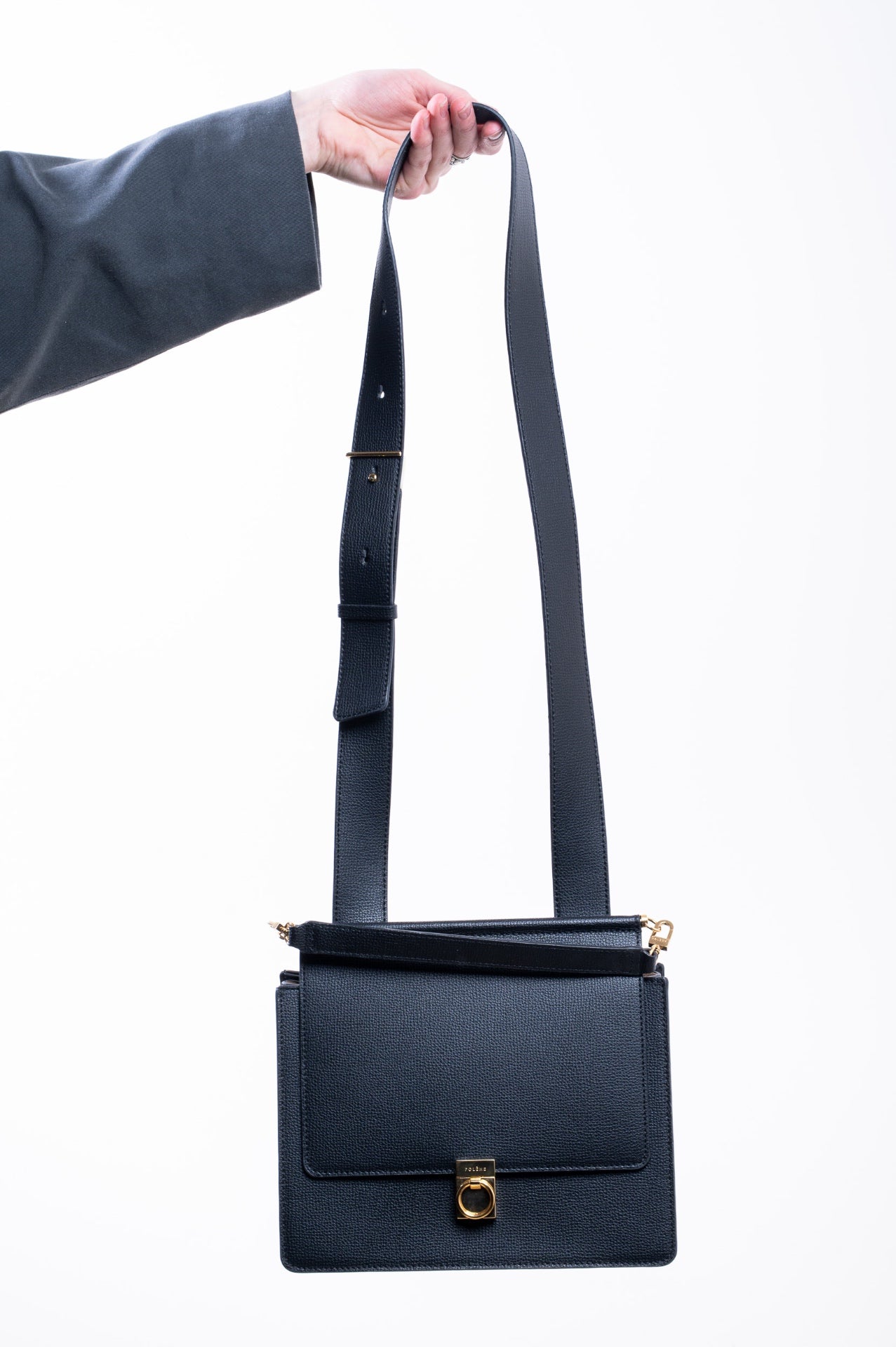 Black Textured Leather Number Seven Bag