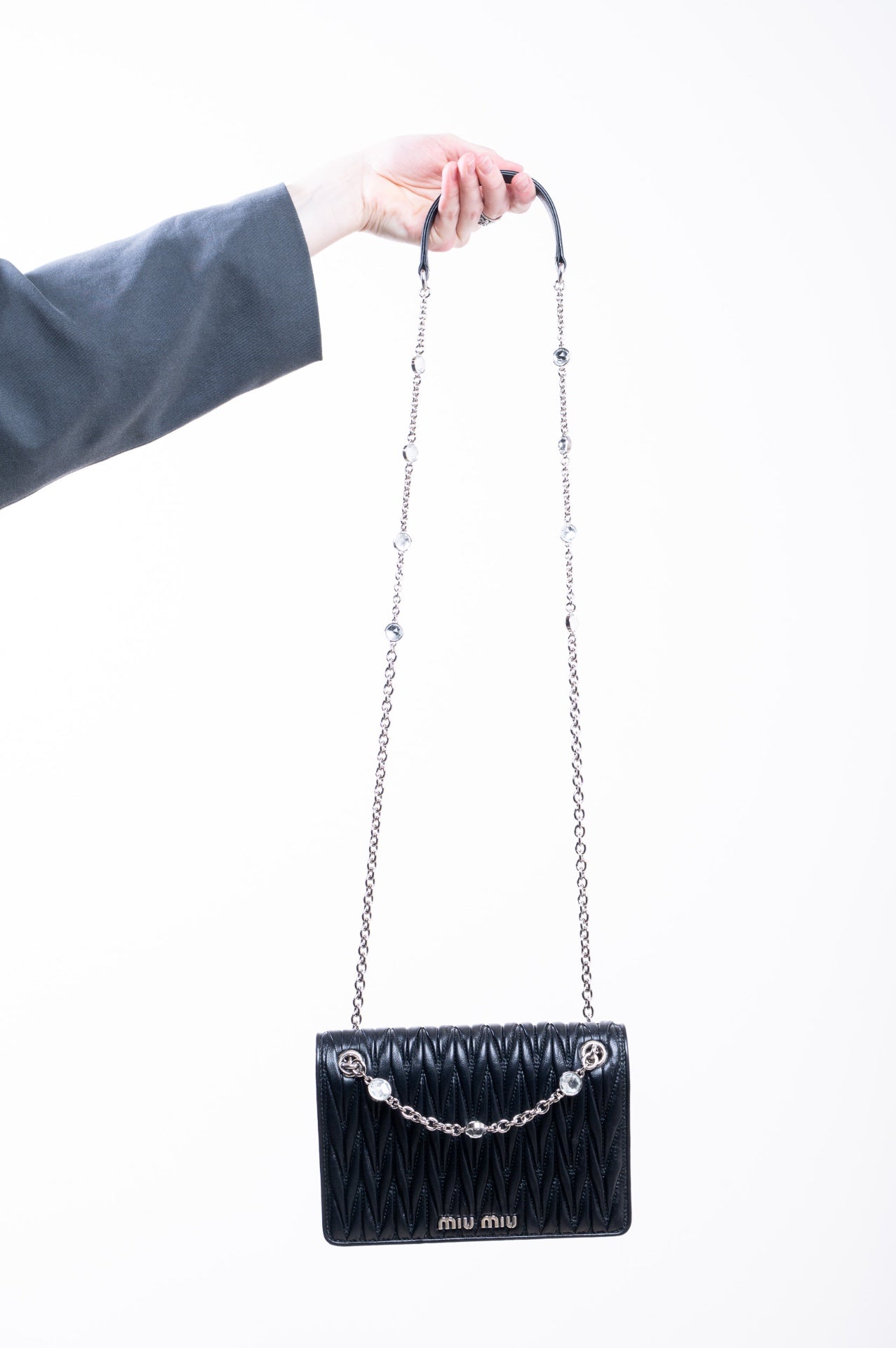 Black Quilted Mini Matelasse Crystal Bag