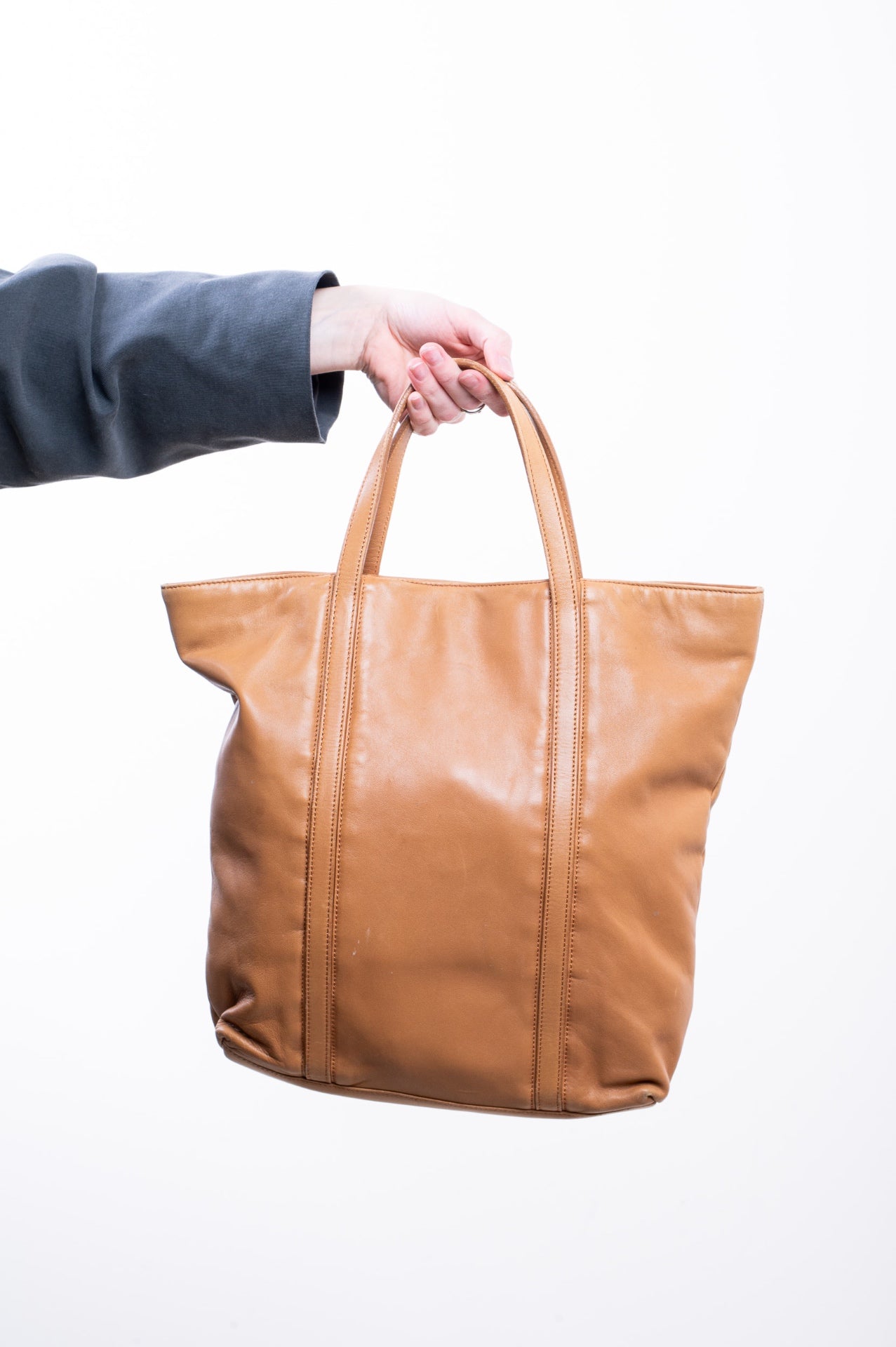 Vintage Tan Leather Double Handle Tote
