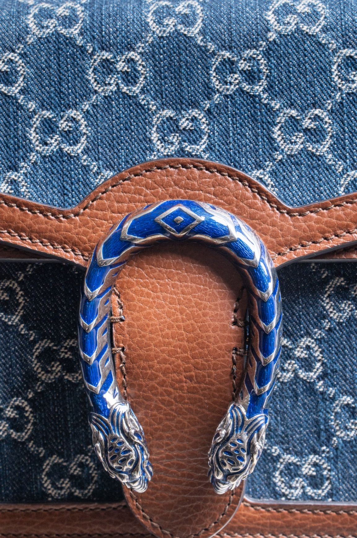 Blue Small GG Denim Dionysus Shoulder Bag