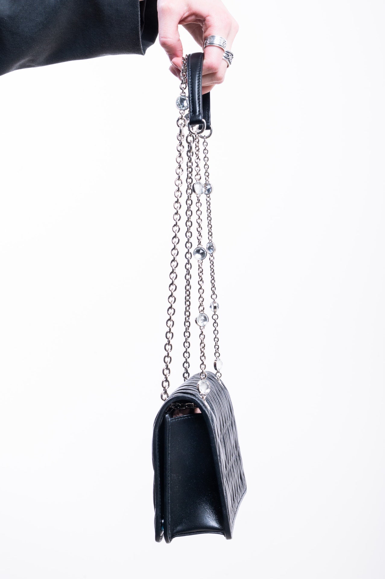 Black Quilted Mini Matelasse Crystal Bag