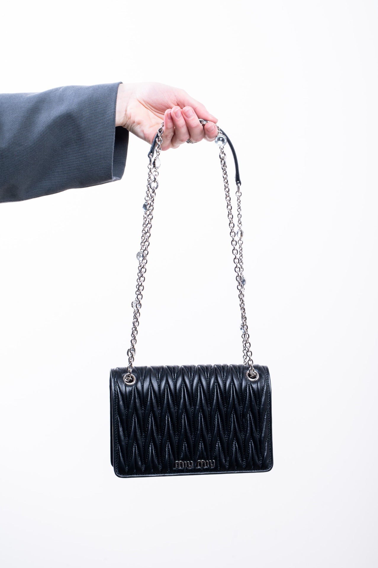 Black Quilted Mini Matelasse Crystal Bag