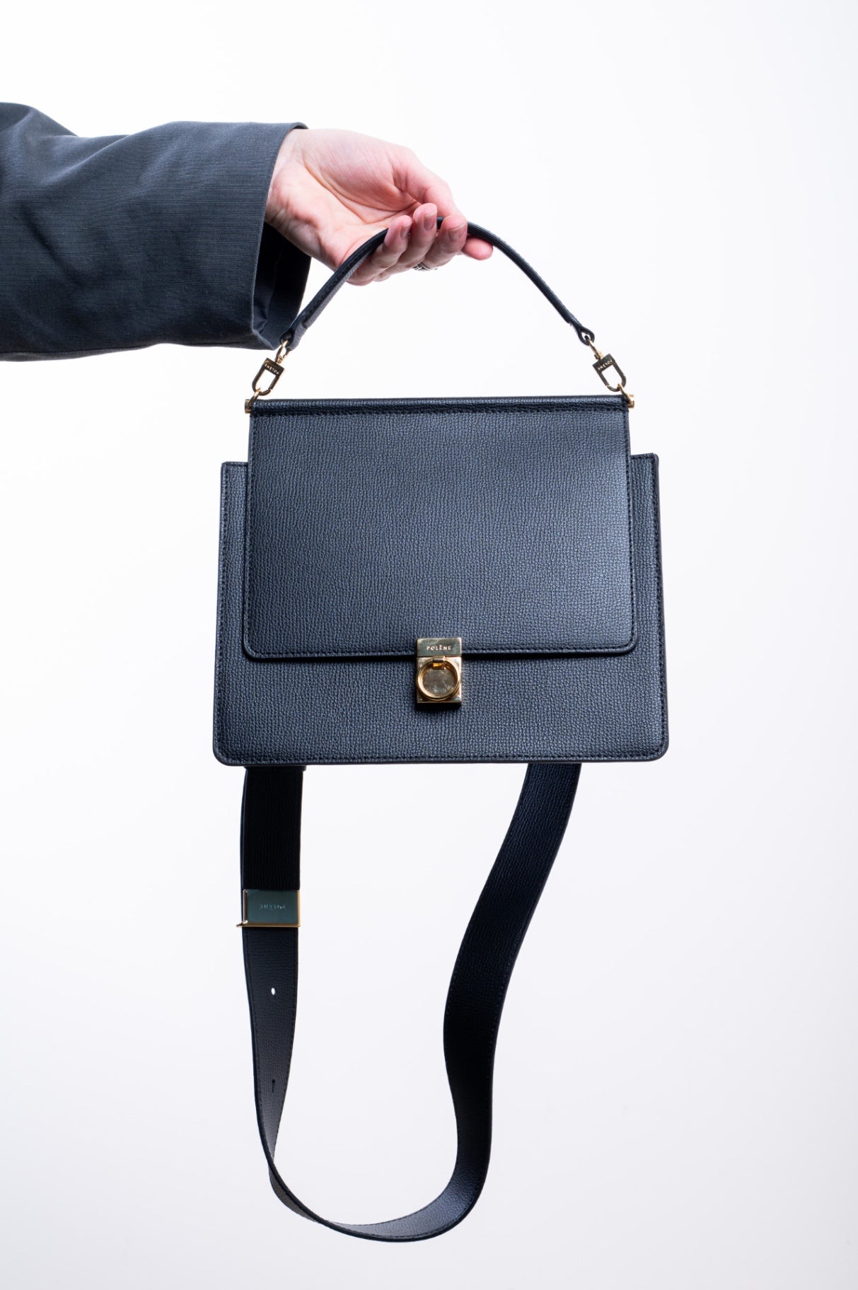 Black Textured Leather Number Seven Bag