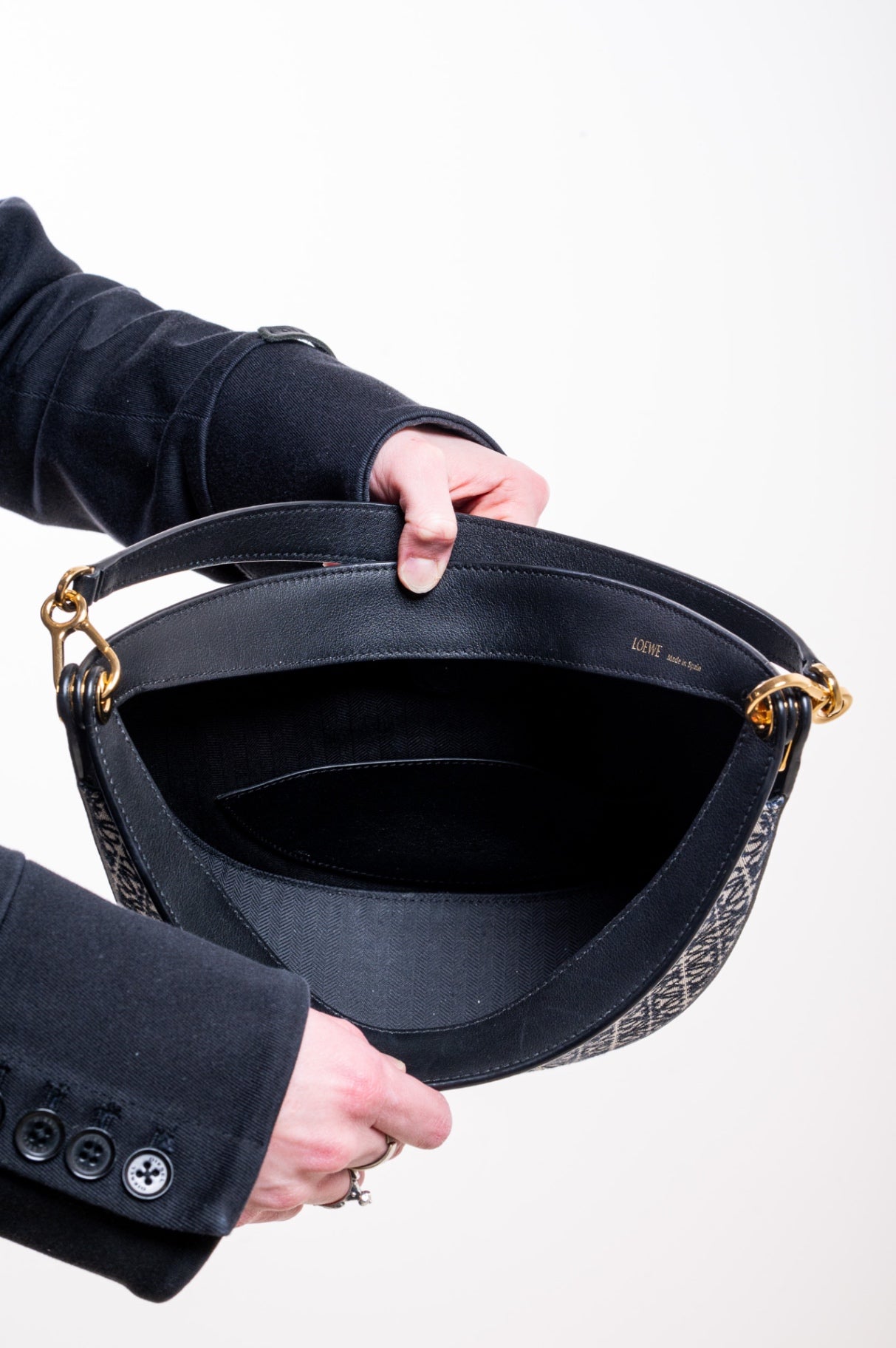 Navy Small Anagram Luna Shoulder Bag