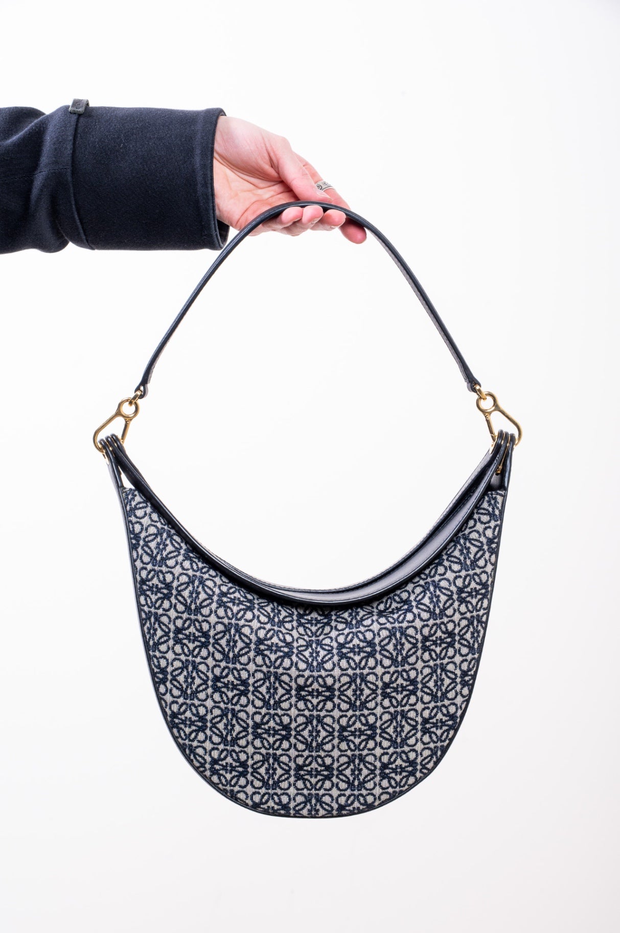 Navy Small Anagram Luna Shoulder Bag