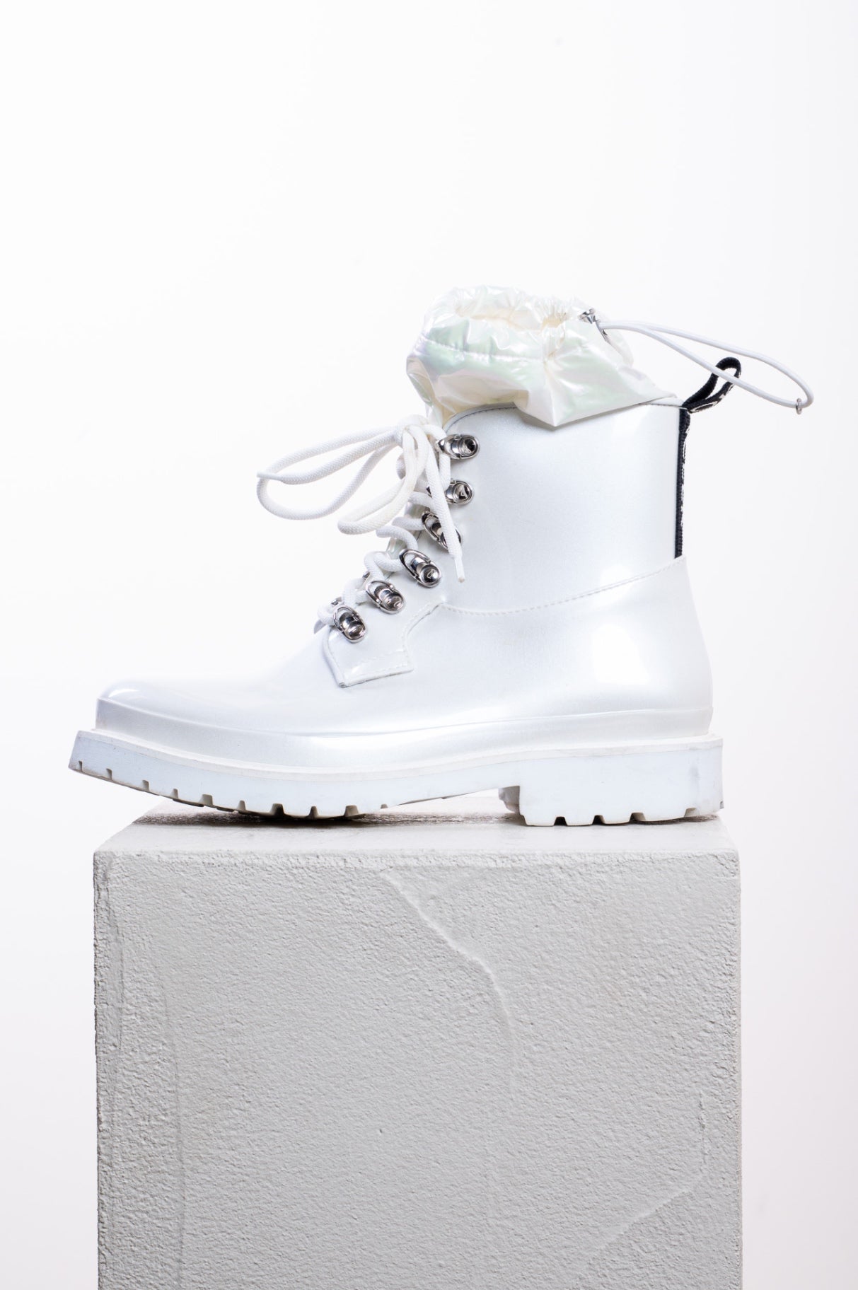 White Galaxite Lace-up Rain Boot