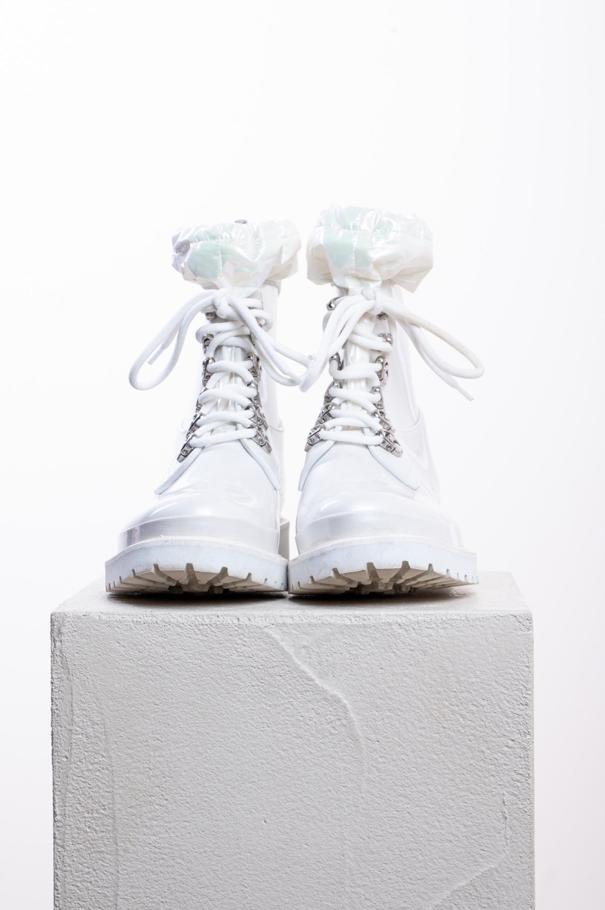 White Galaxite Lace-up Rain Boot