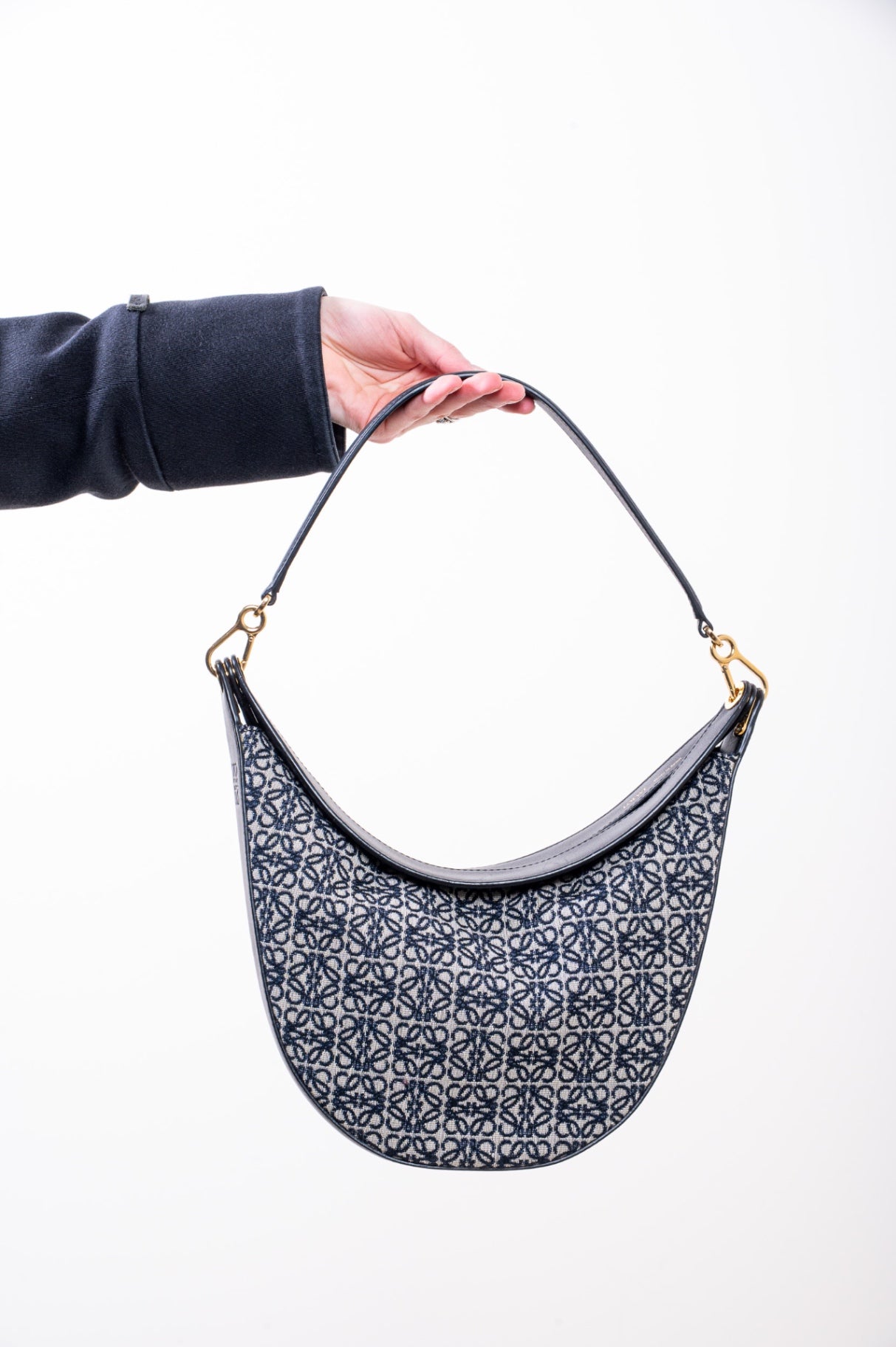 Navy Small Anagram Luna Shoulder Bag