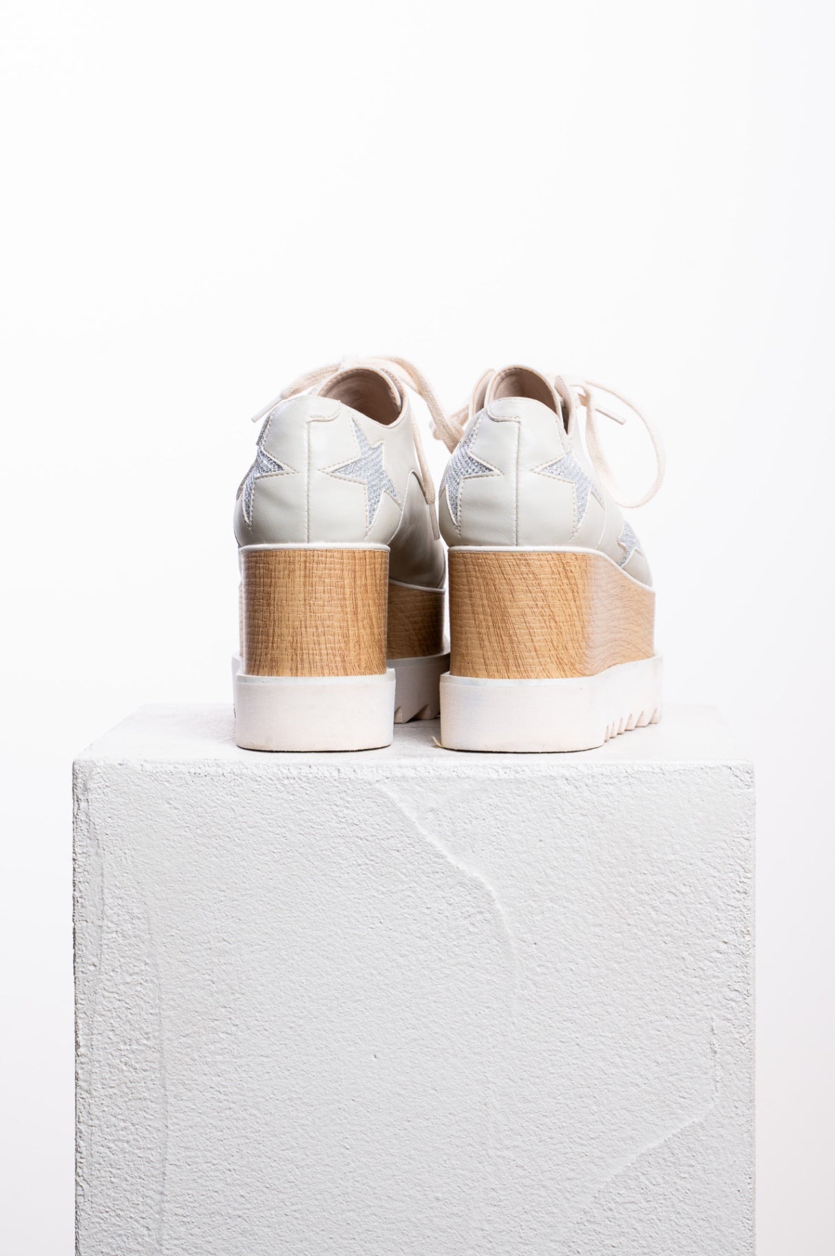 Cream Elyse Silver Star Platform Shoes