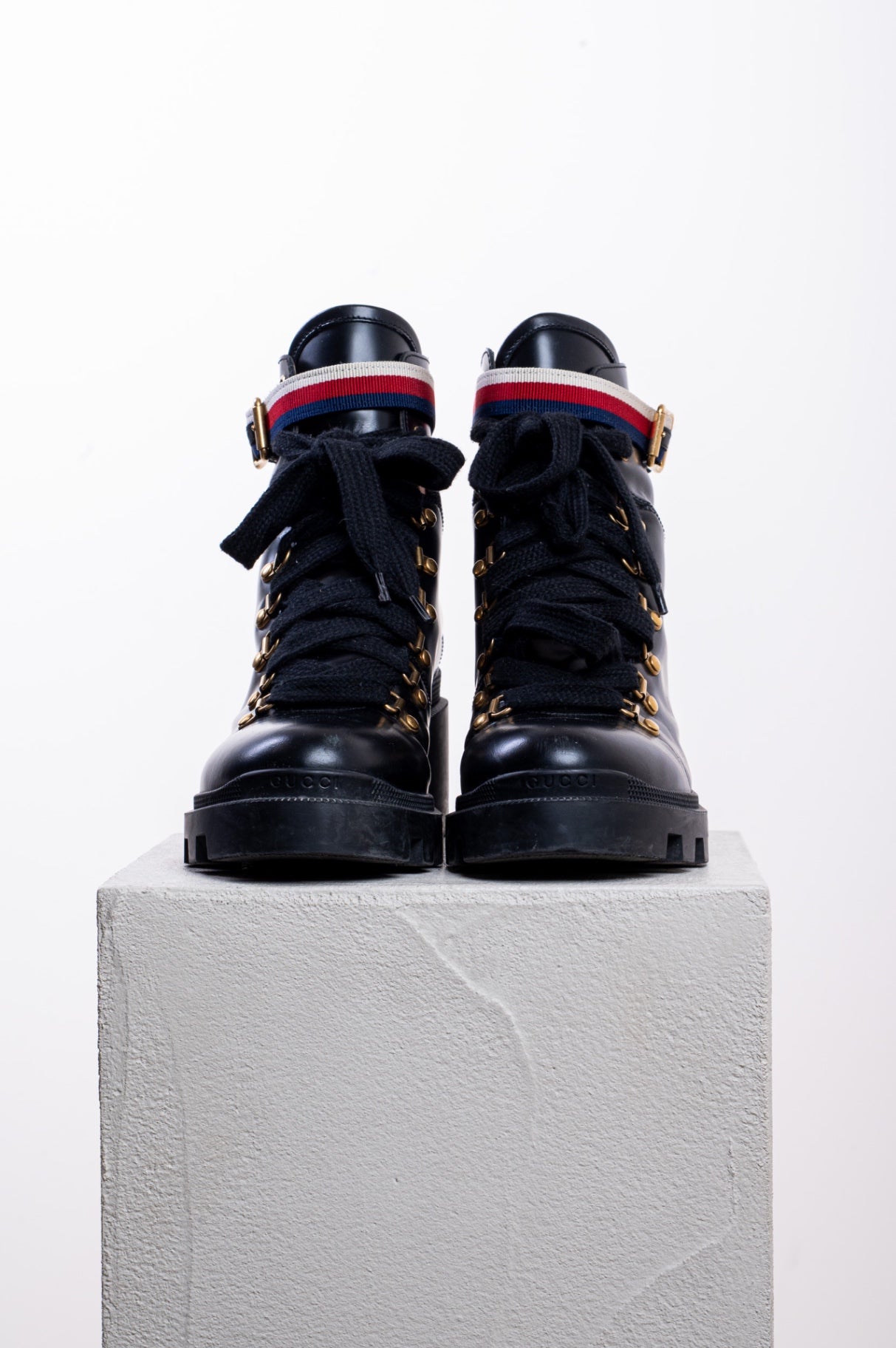 Black Lace Up Boot w/ Striped Strap