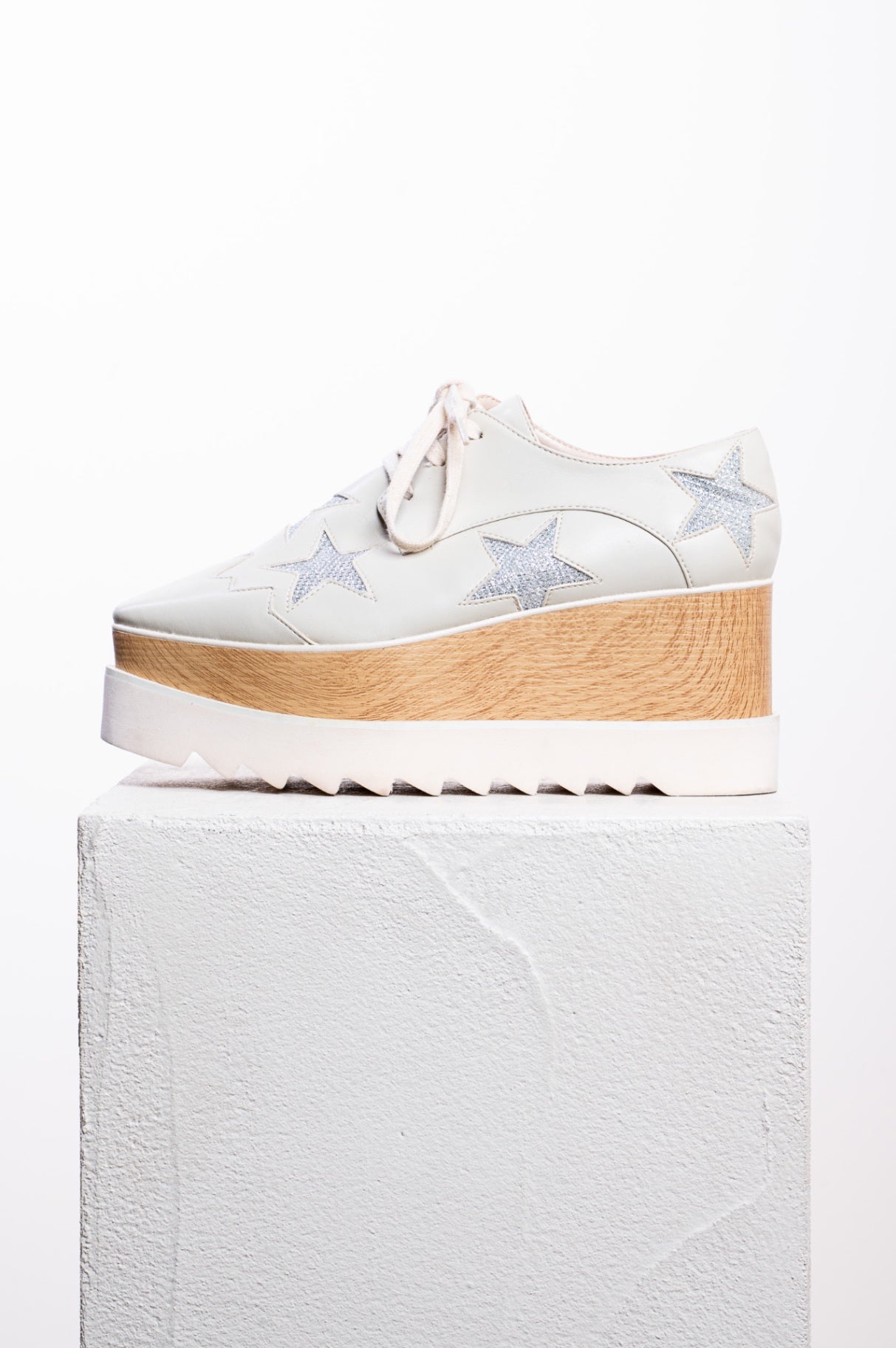 Cream Elyse Silver Star Platform Shoes