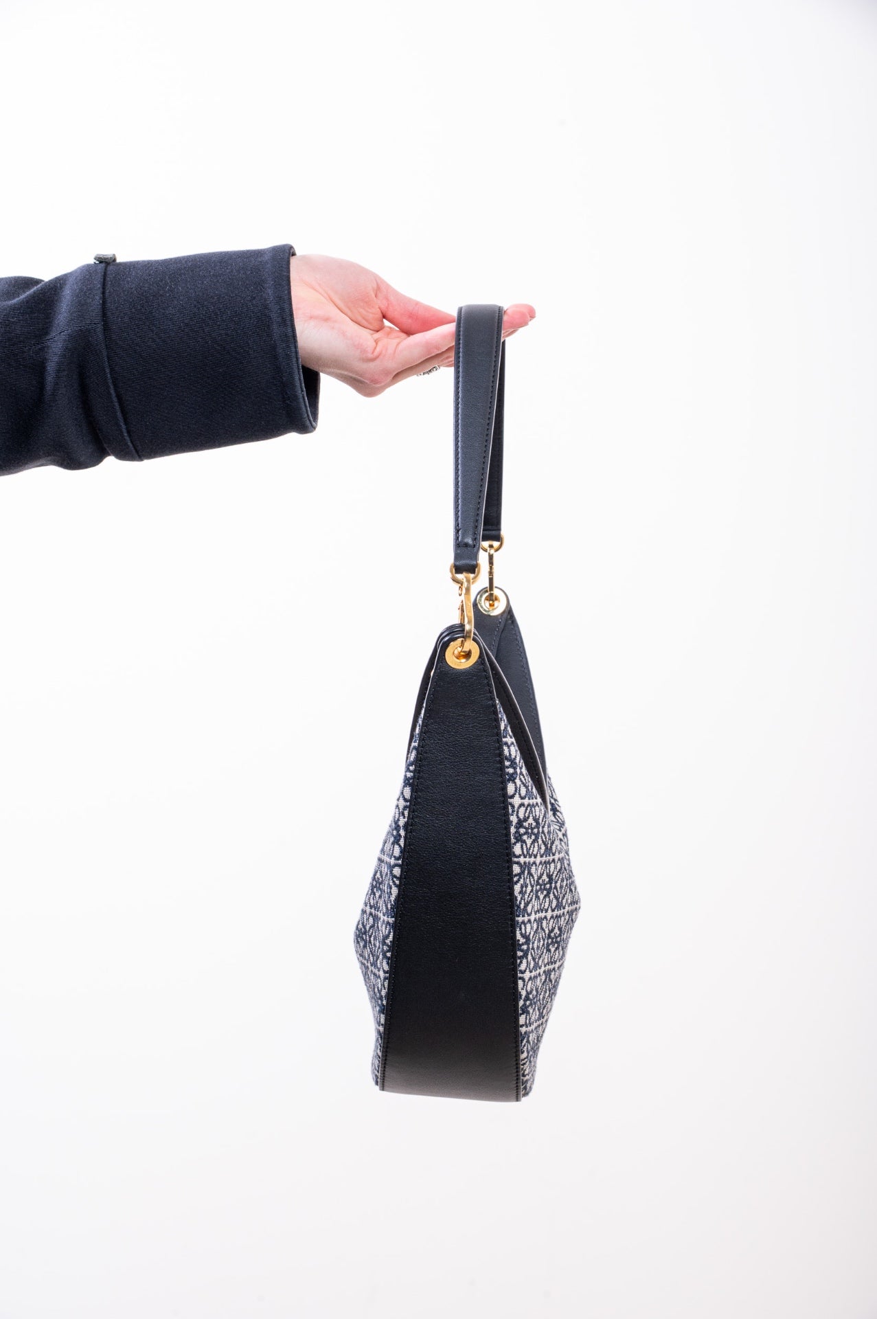 Navy Small Anagram Luna Shoulder Bag