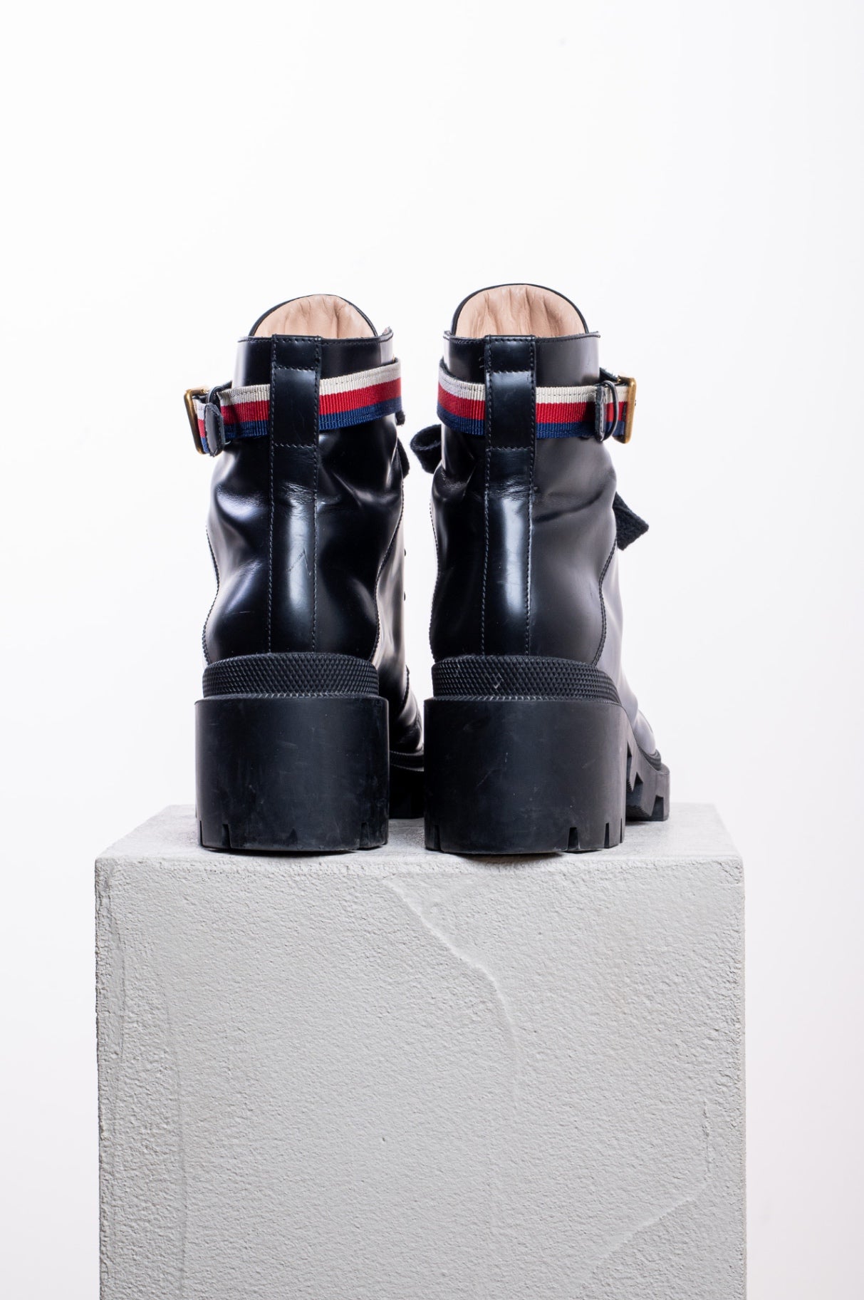 Black Lace Up Boot w/ Striped Strap