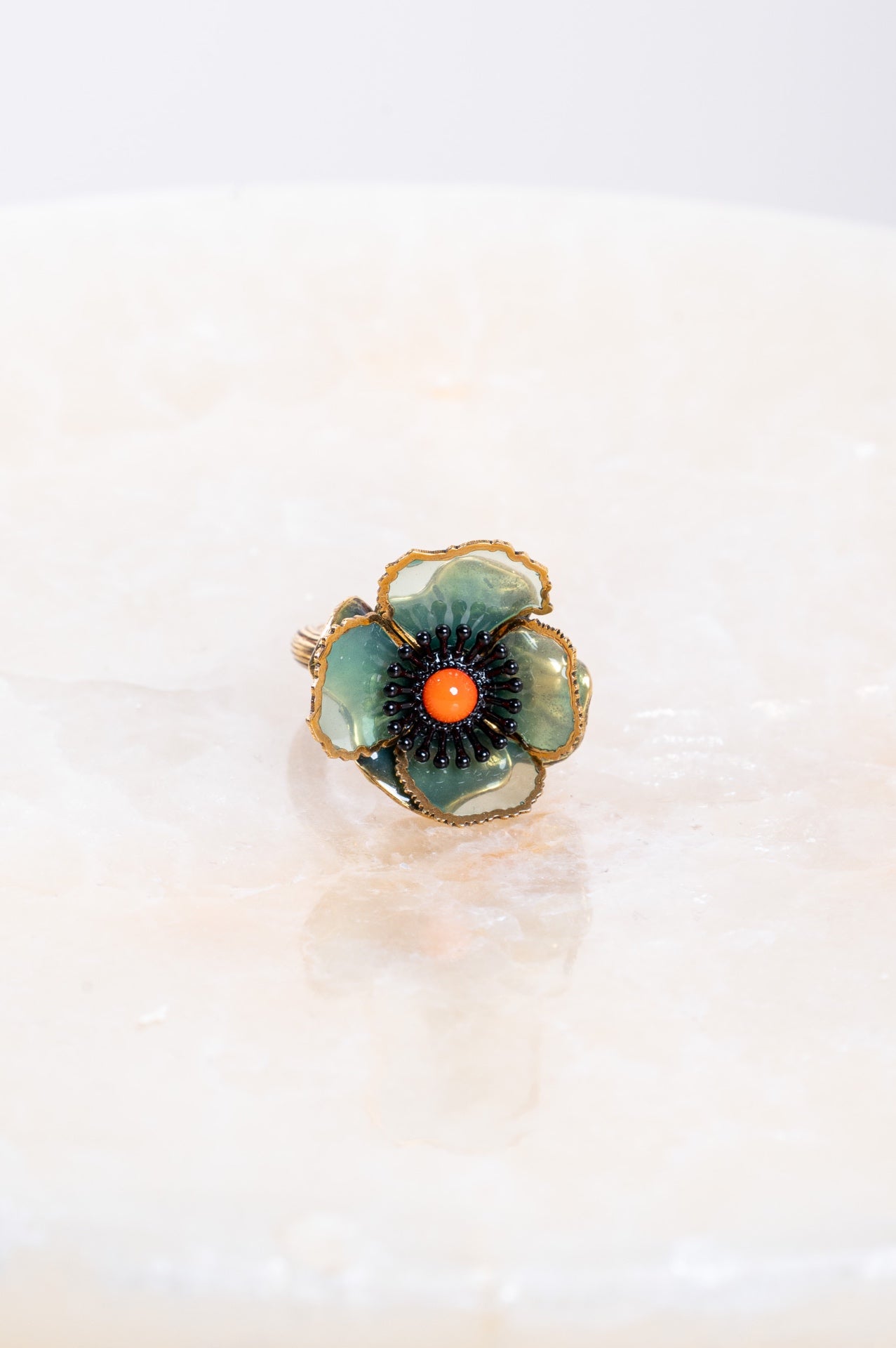Green Resin Flower Ring