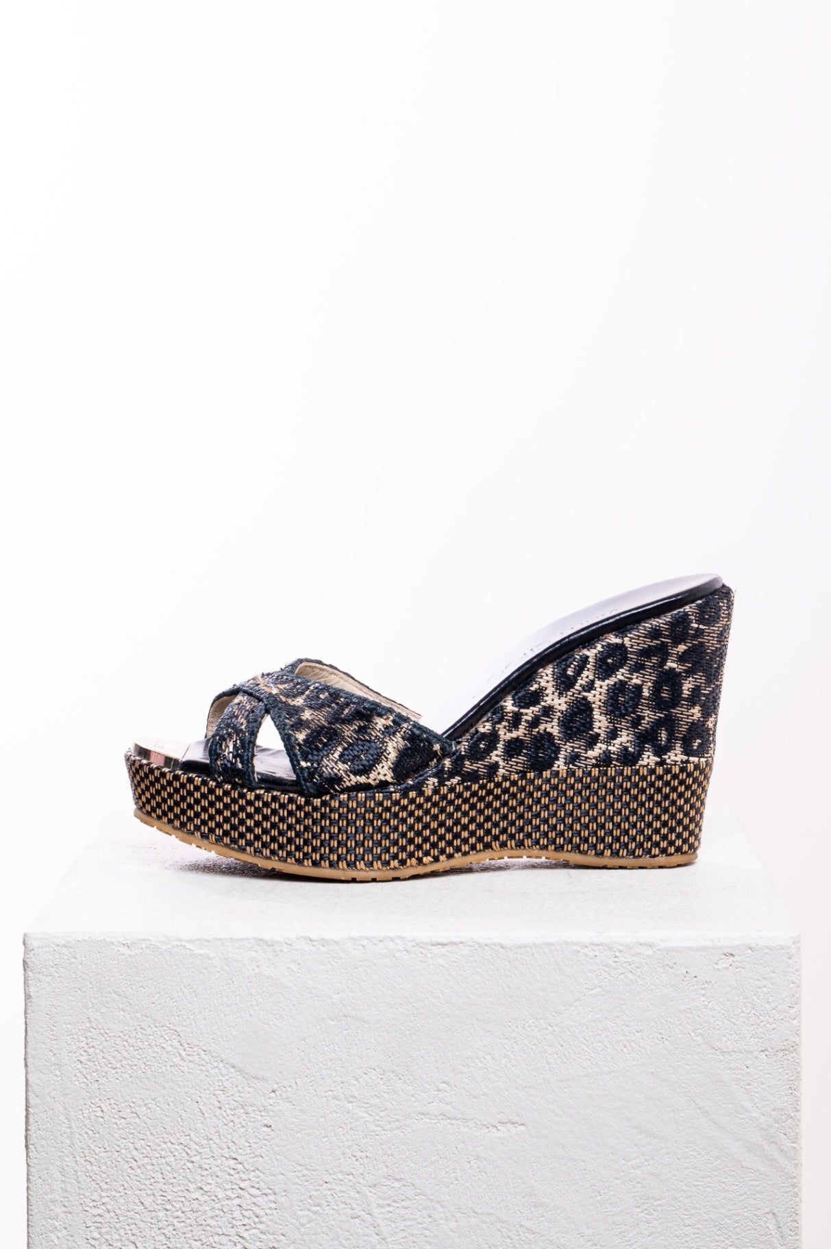 Leopard Wedge High Heel Sandal