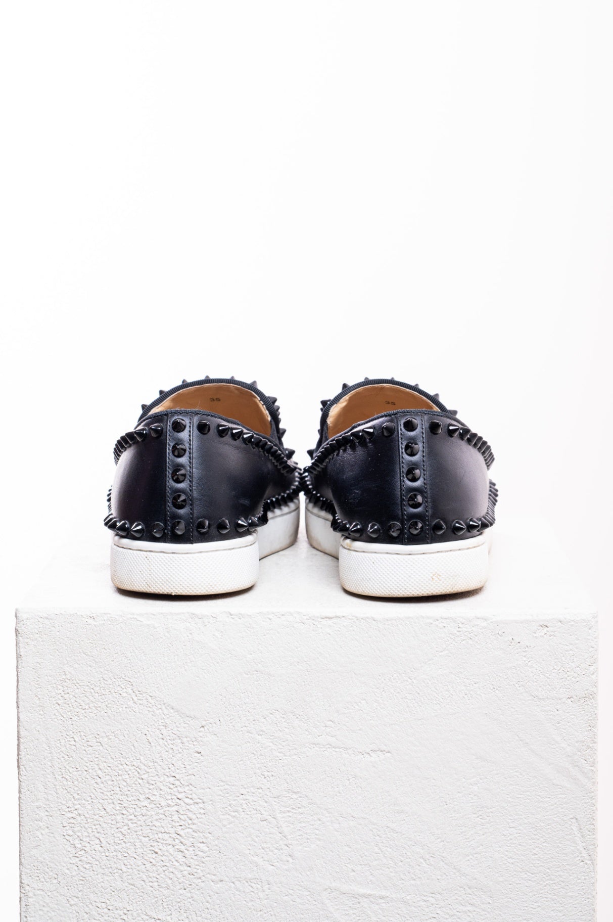 Black Leather Studded Pik Boat Slip-On Sneakers