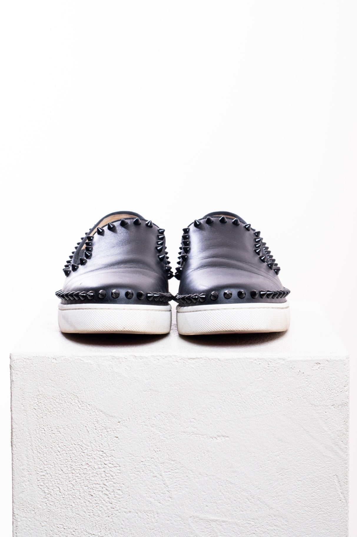 Black Leather Studded Pik Boat Slip-On Sneakers