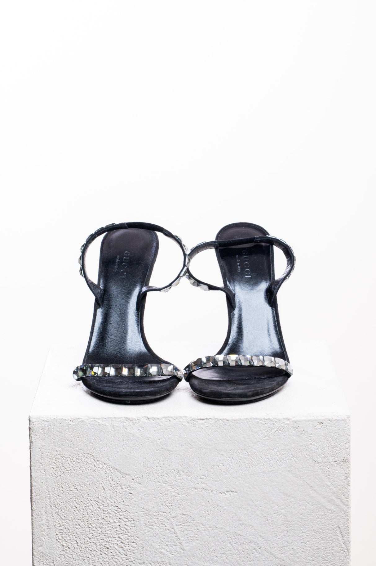Black Suede Mallory Crystal High Heel