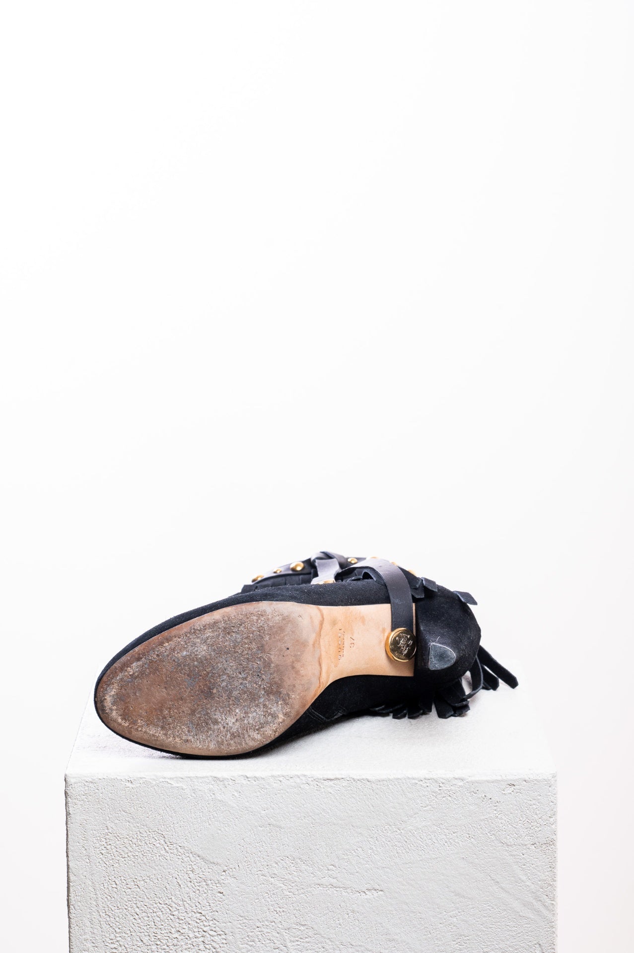 Black Suede Fringe Devendra Booties