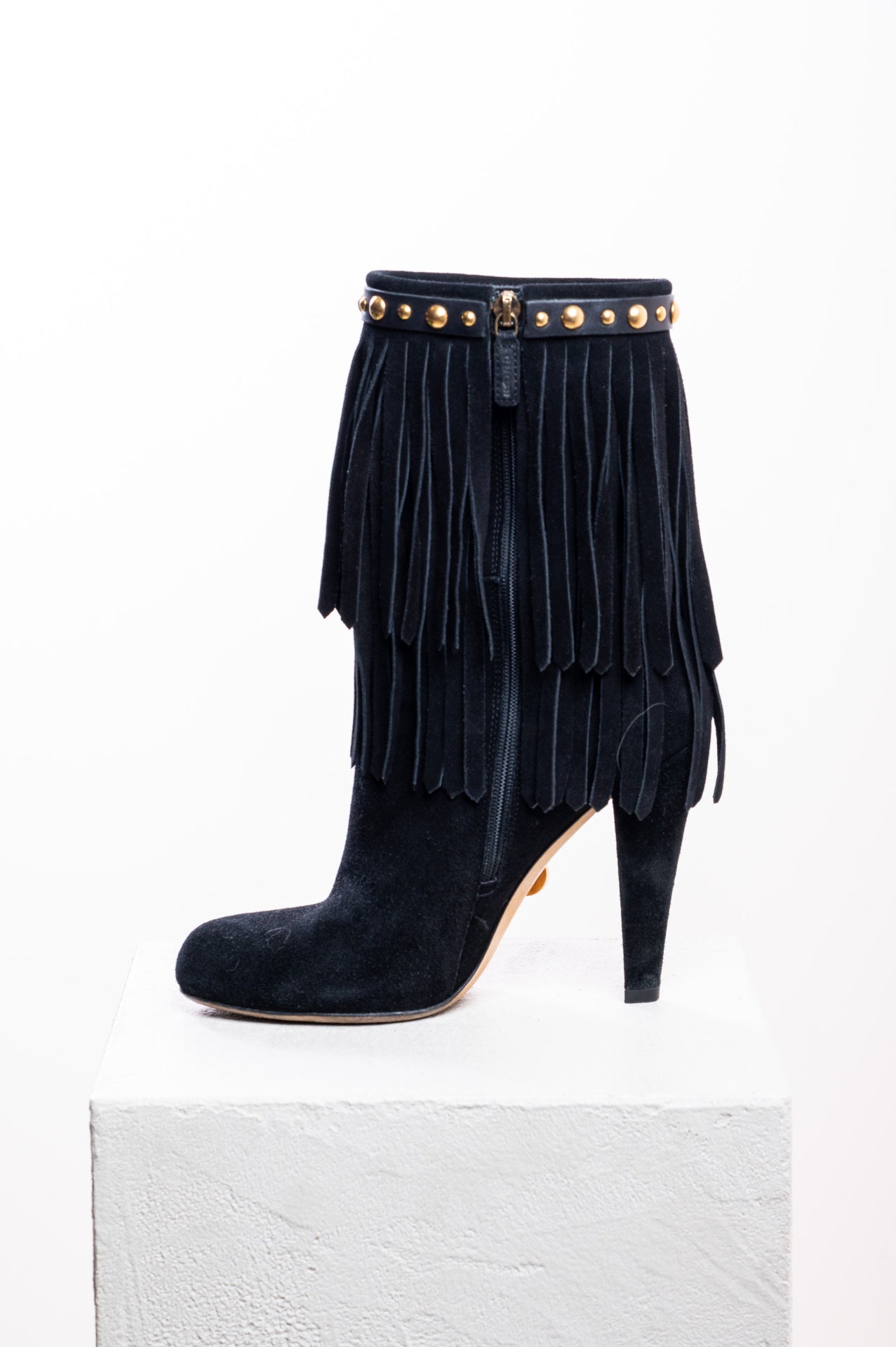 Black Suede Fringe Devendra Booties