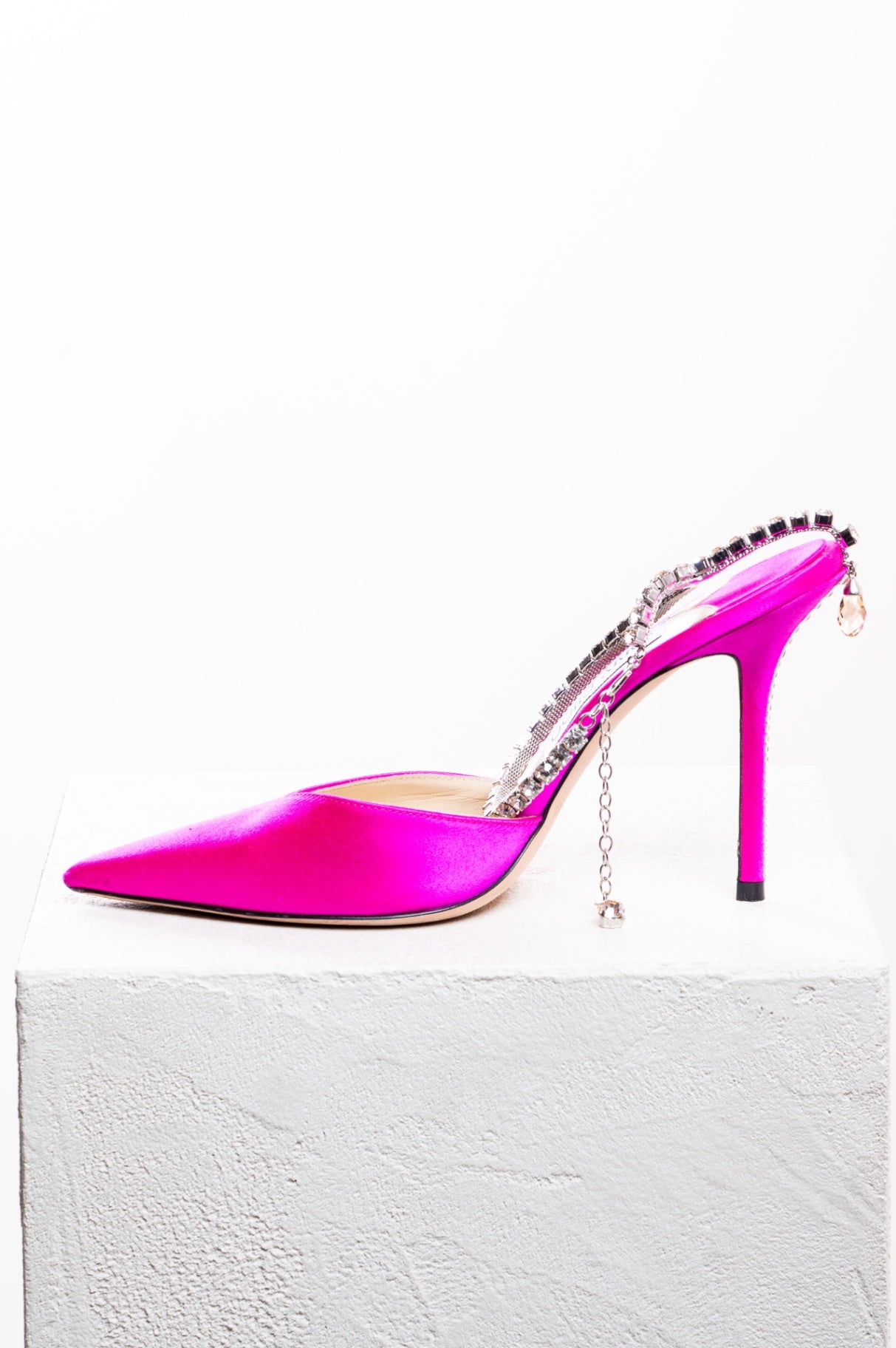Pink Saeda Silk Pumps With Crystal Ankle Strap