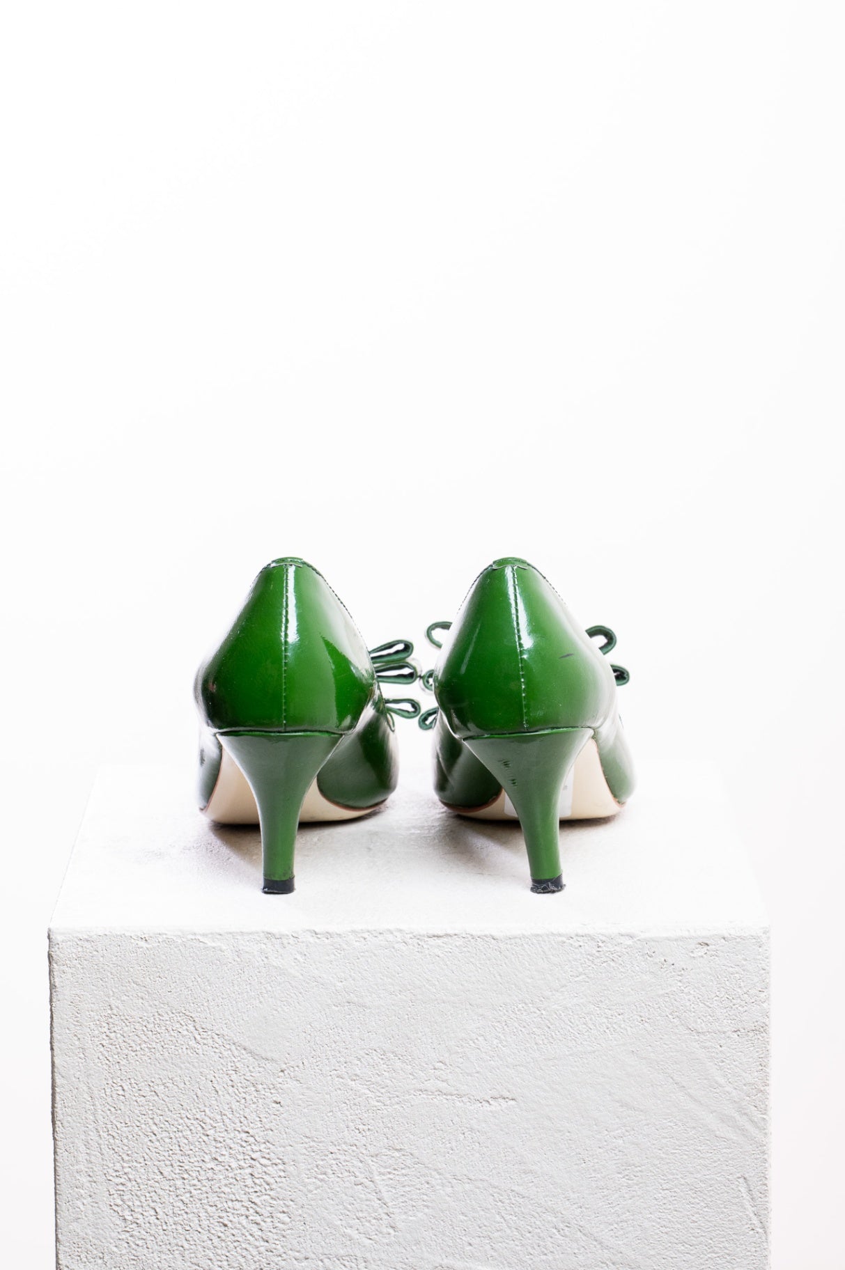 Green Bow Pointed Toe Mid Heel