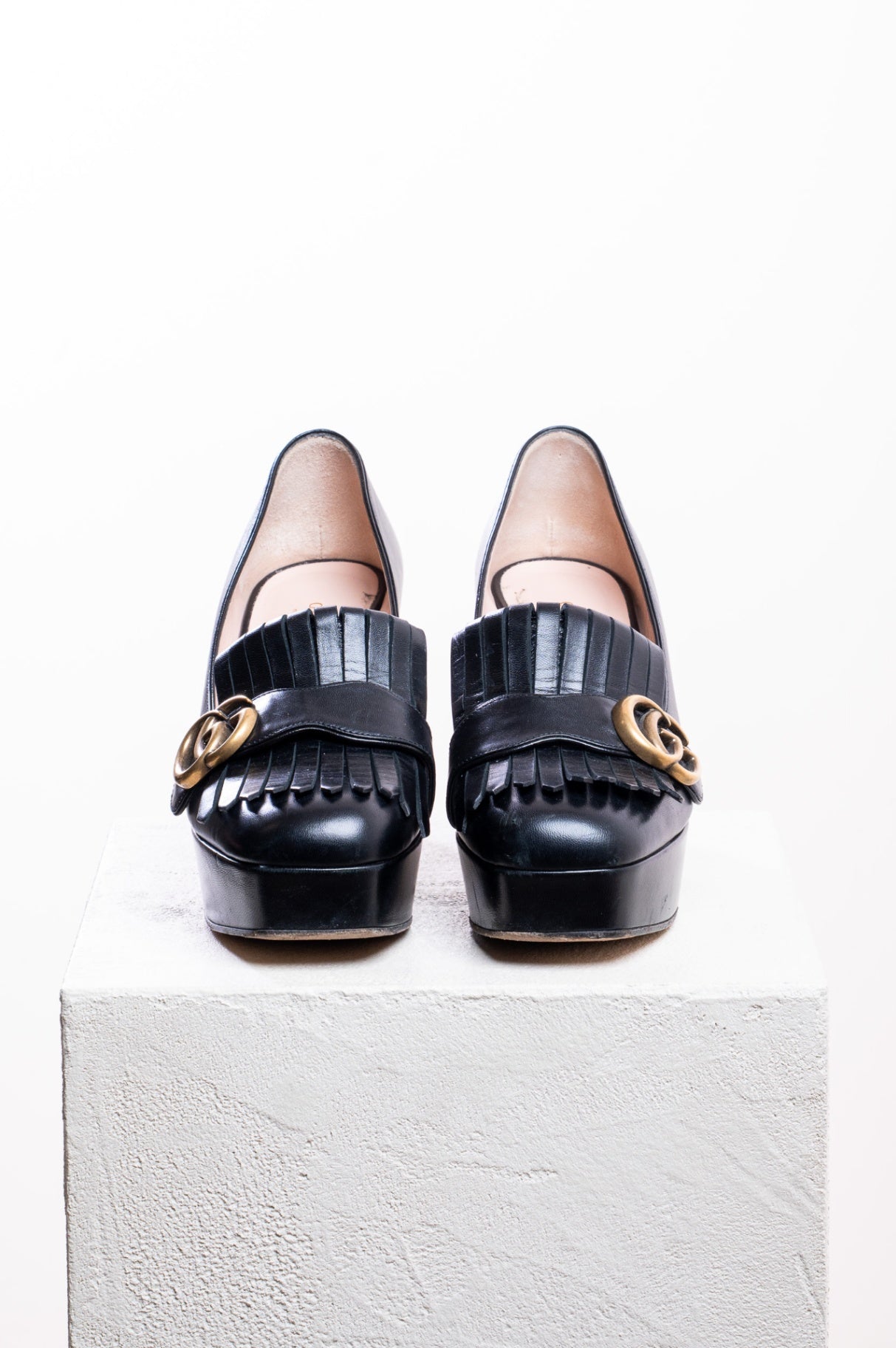 Black Marmont Leather Fringe Platform Pumps