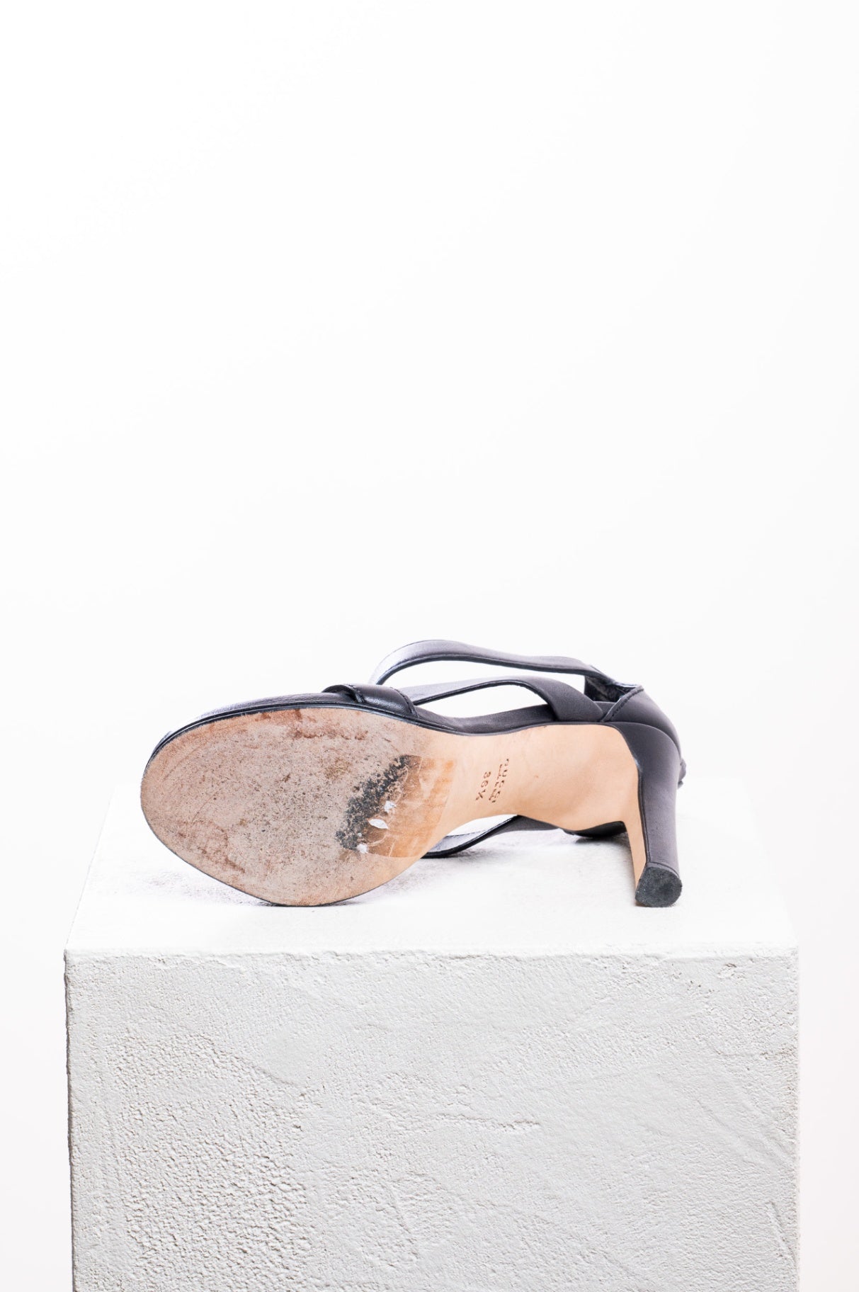 Black Leather Logo Sandal High Heel