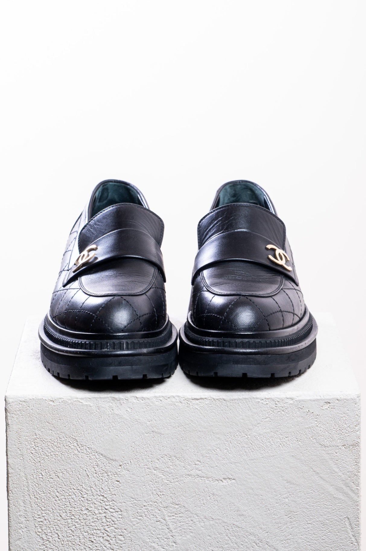 Black Quilted Gold CC Loafer