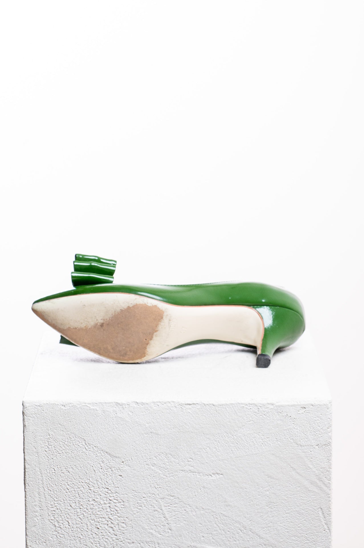 Green Bow Pointed Toe Mid Heel
