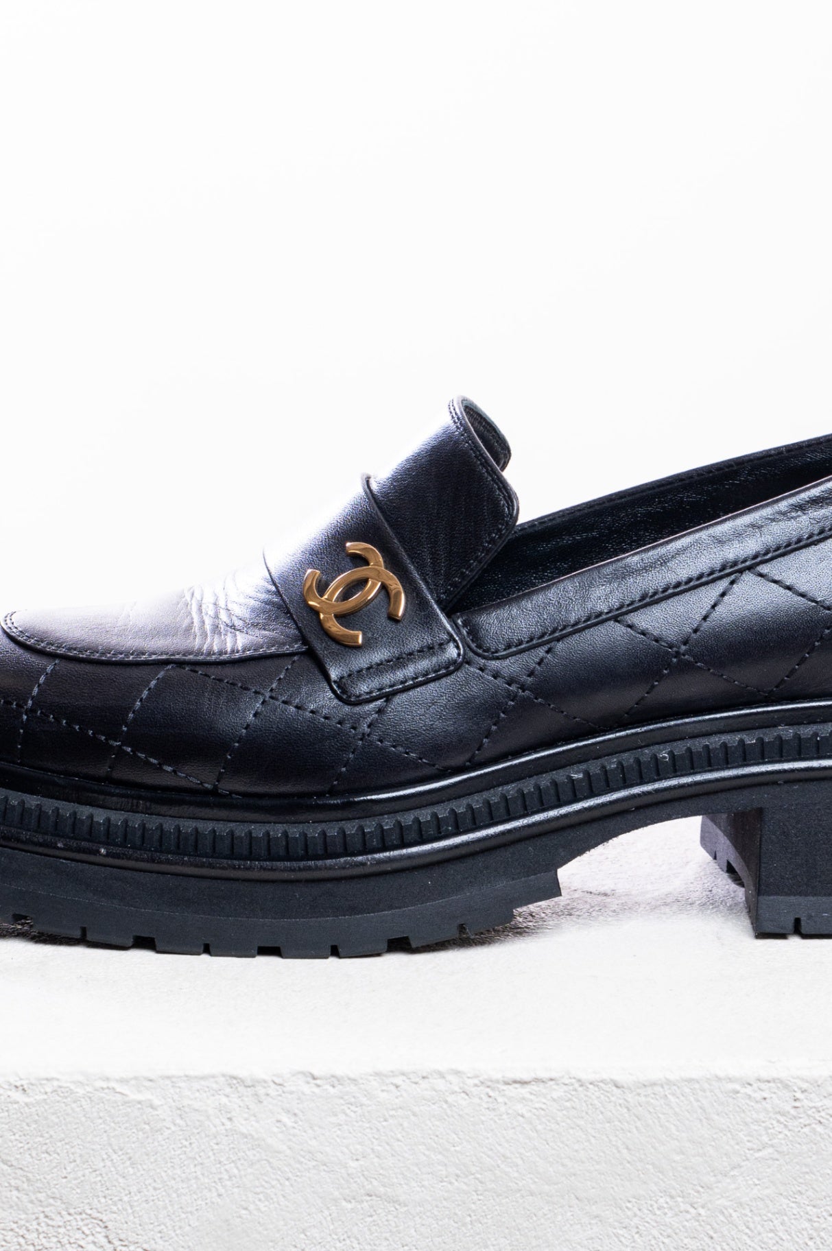 Black Quilted Gold CC Loafer