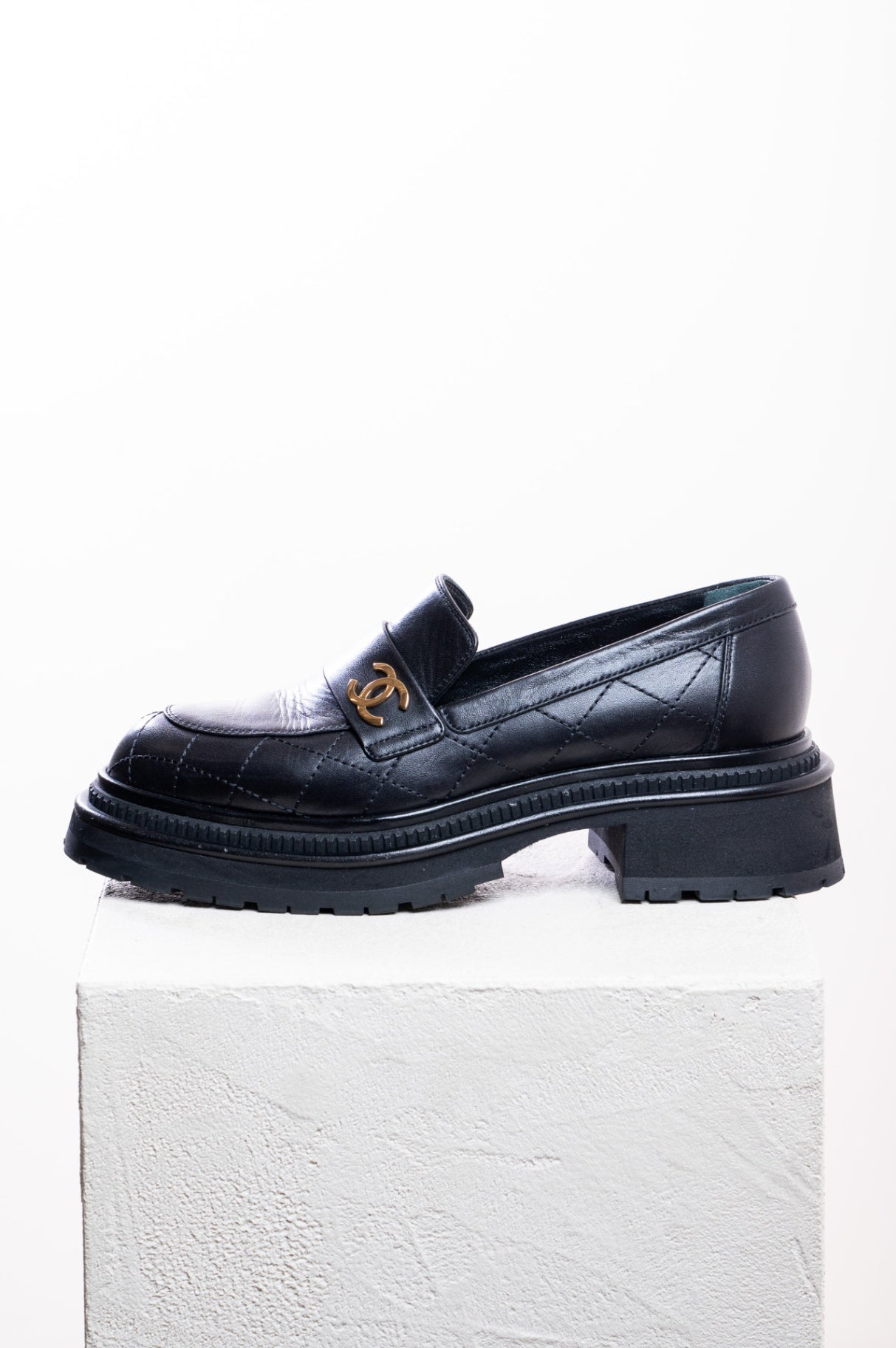 Black Quilted Gold CC Loafer