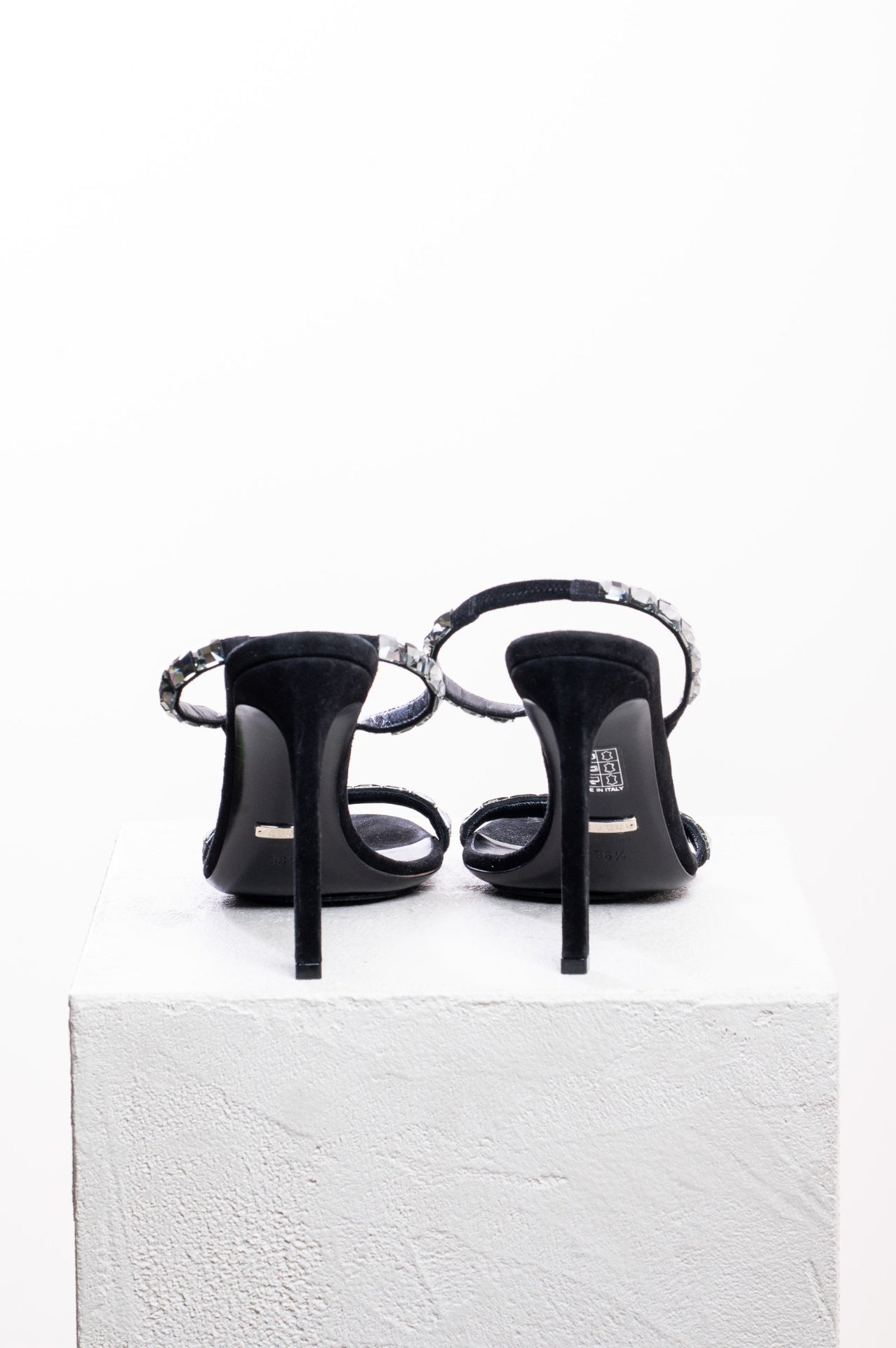 Black Suede Mallory Crystal High Heel