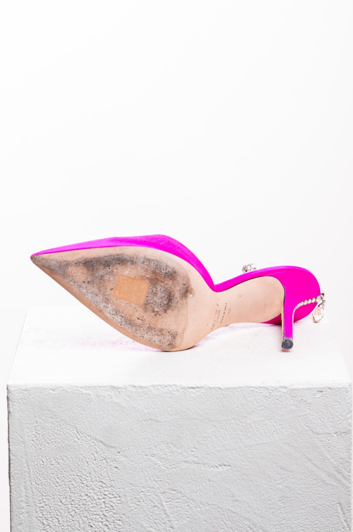 Pink Saeda Silk Pumps With Crystal Ankle Strap