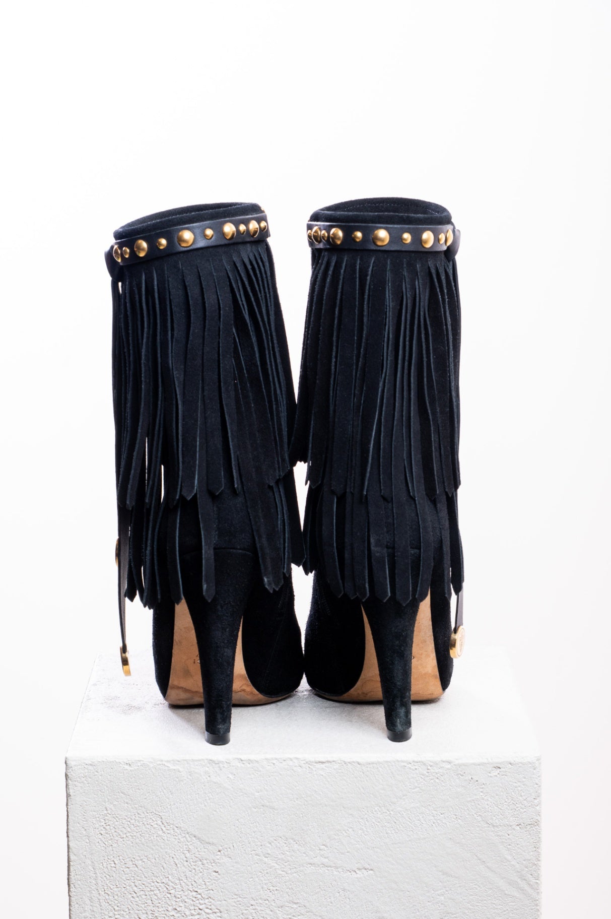 Black Suede Fringe Devendra Booties