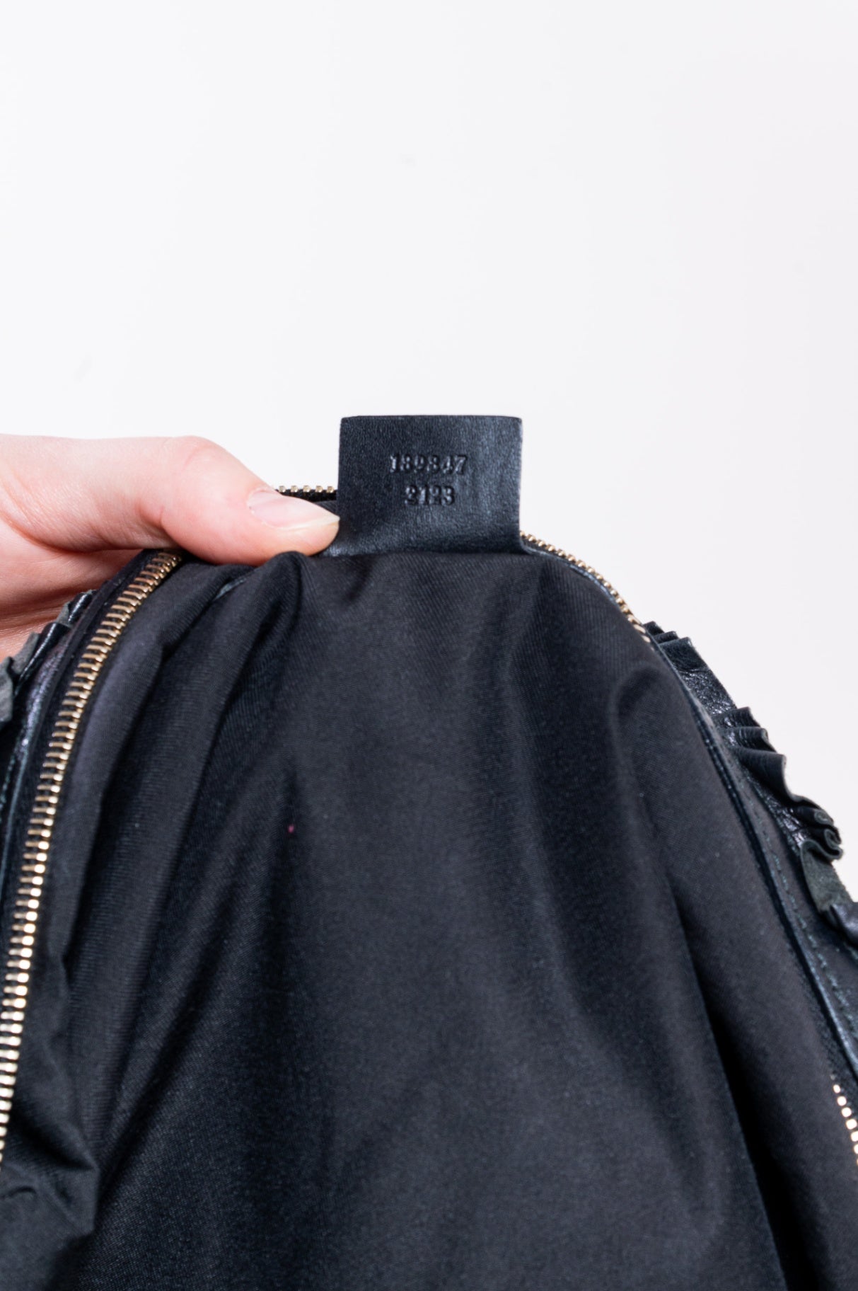Black Sabrina Ruffle Leather Top Handle Bag
