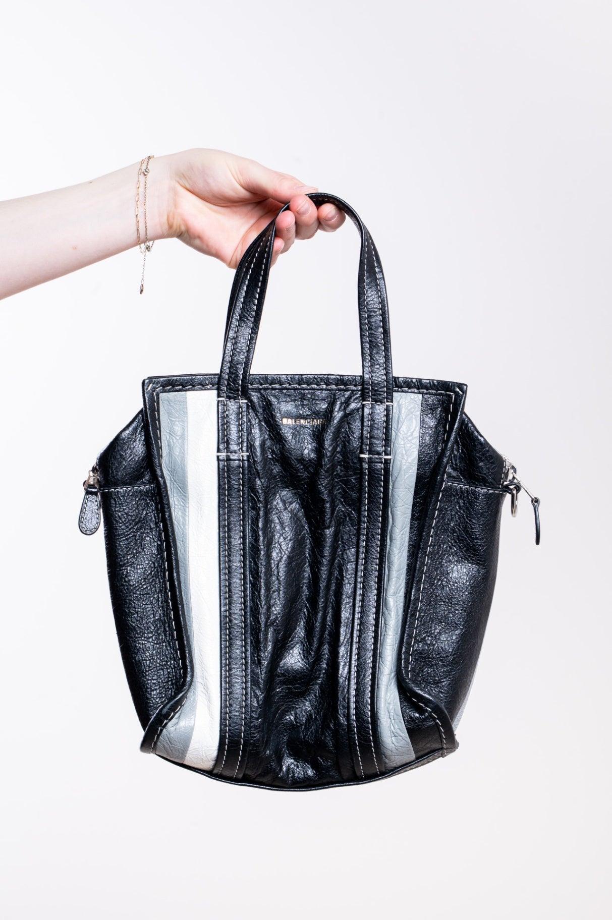 Black Crinkled Bazar Small Shopper Tote Bag