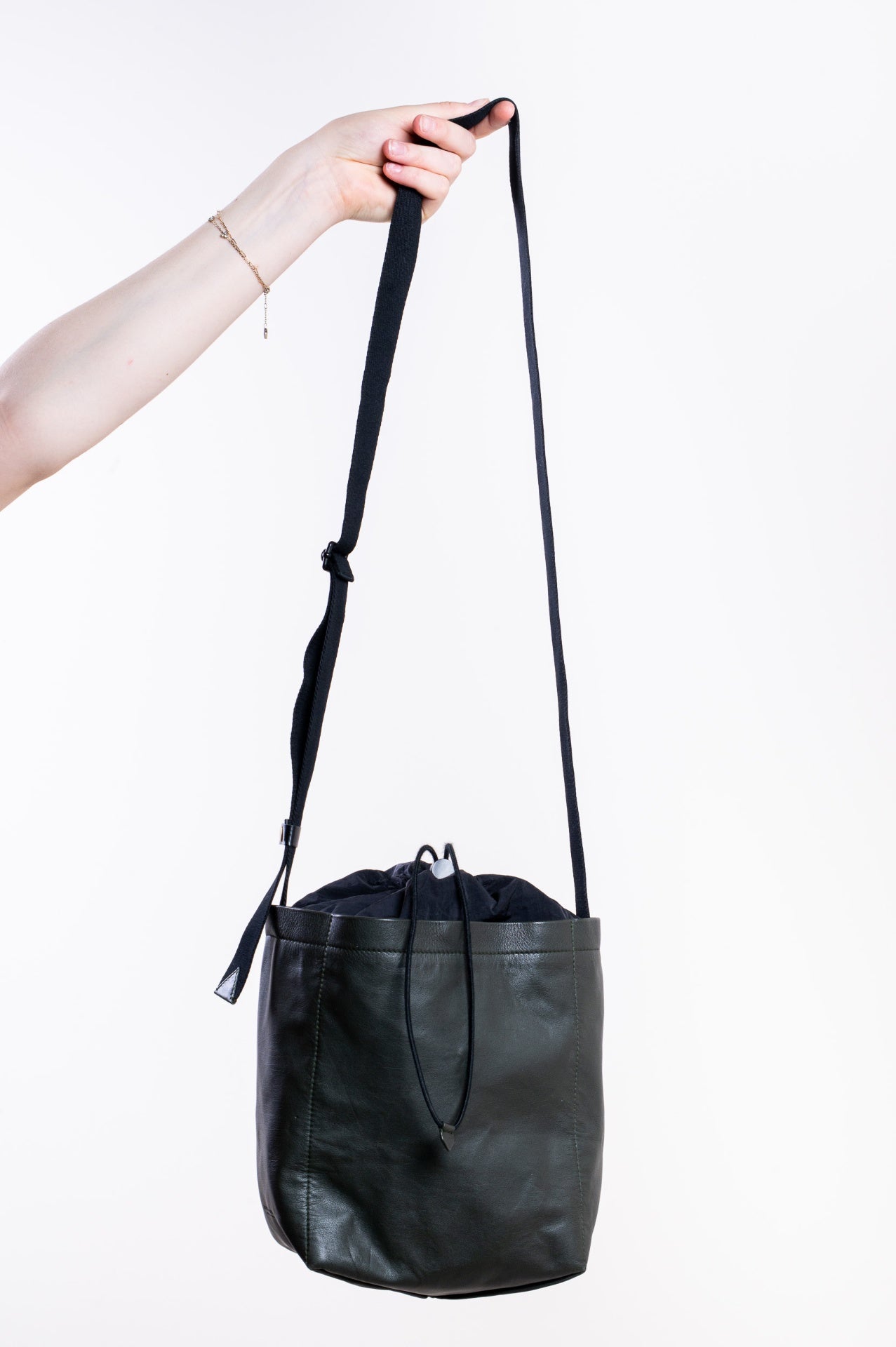 Olive Green Small Nylon Bucket Crossbody Bag