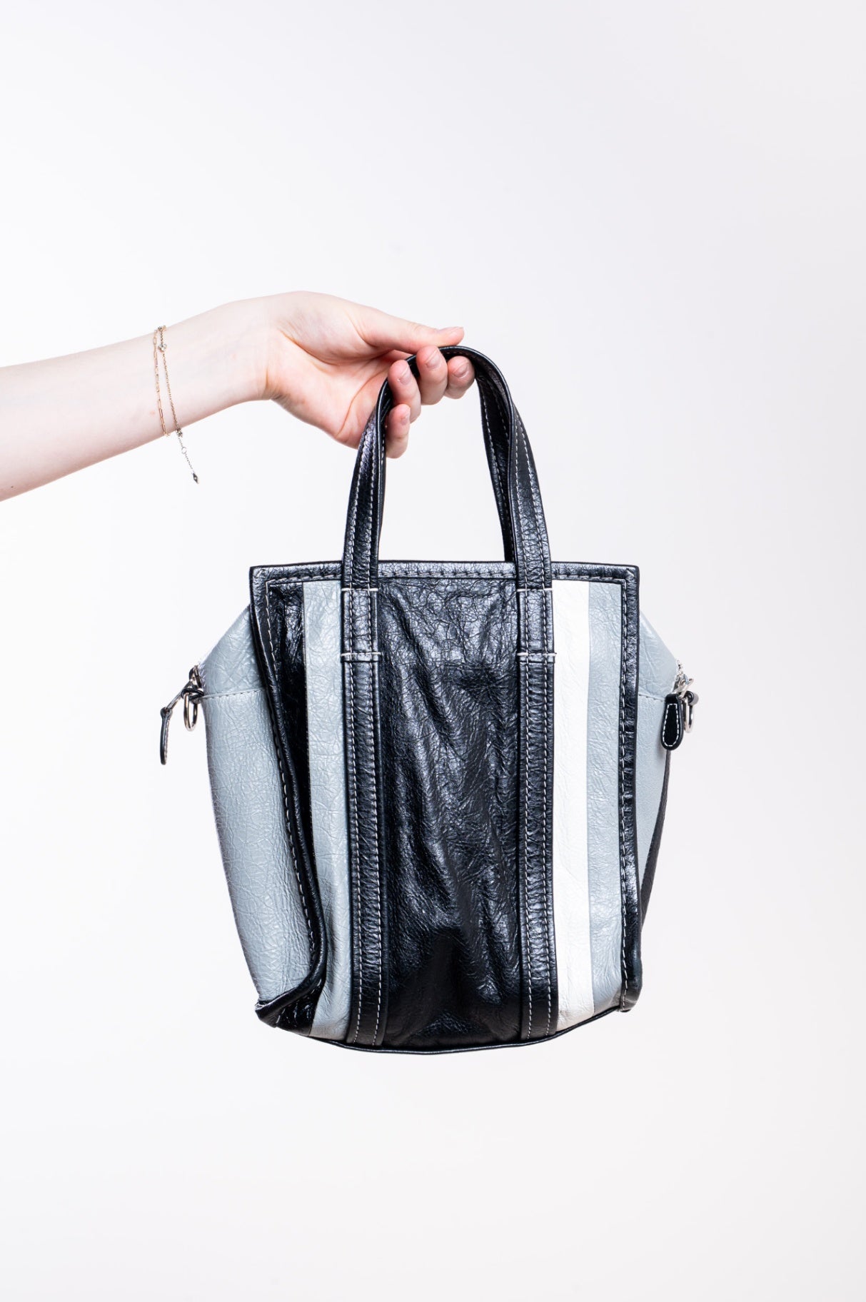 Black Crinkled Bazar Small Shopper Tote Bag