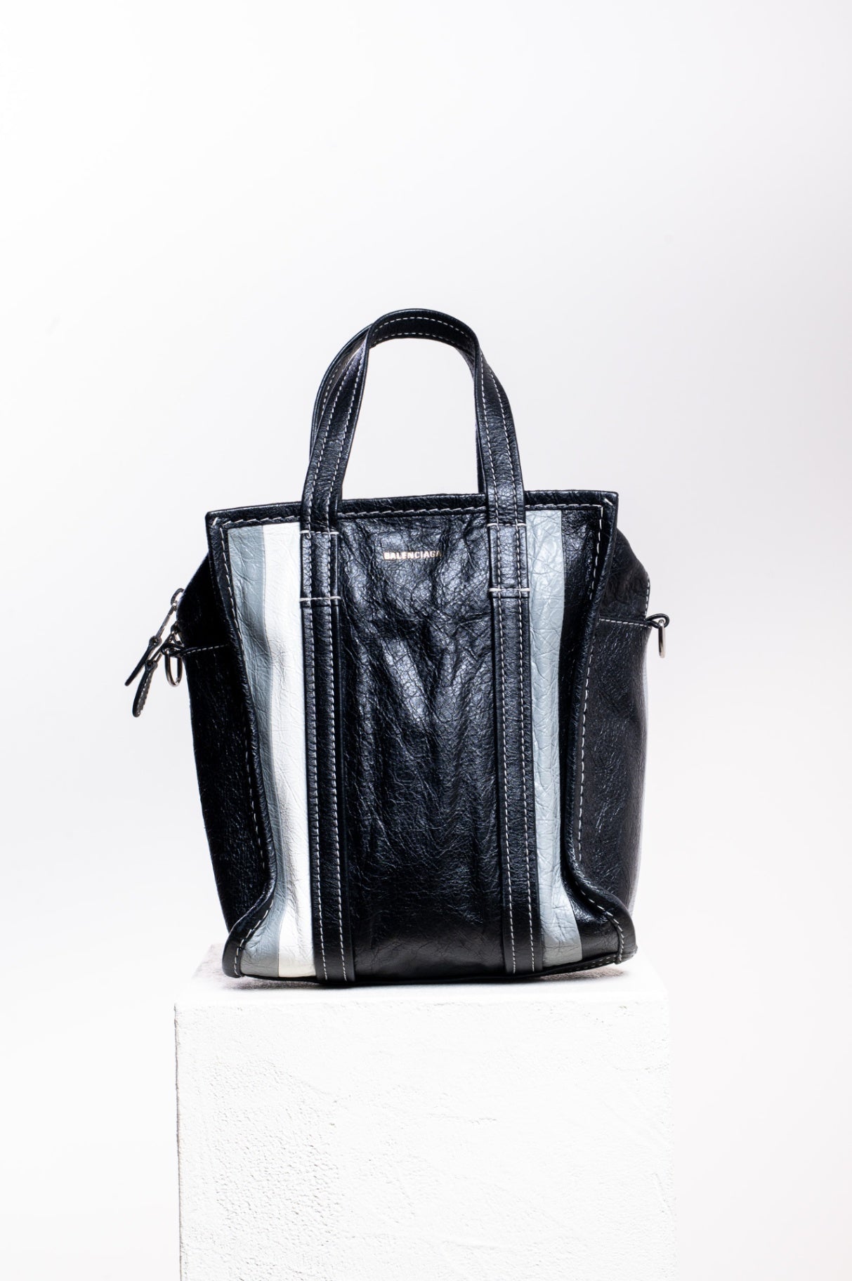 Black Crinkled Bazar Small Shopper Tote Bag