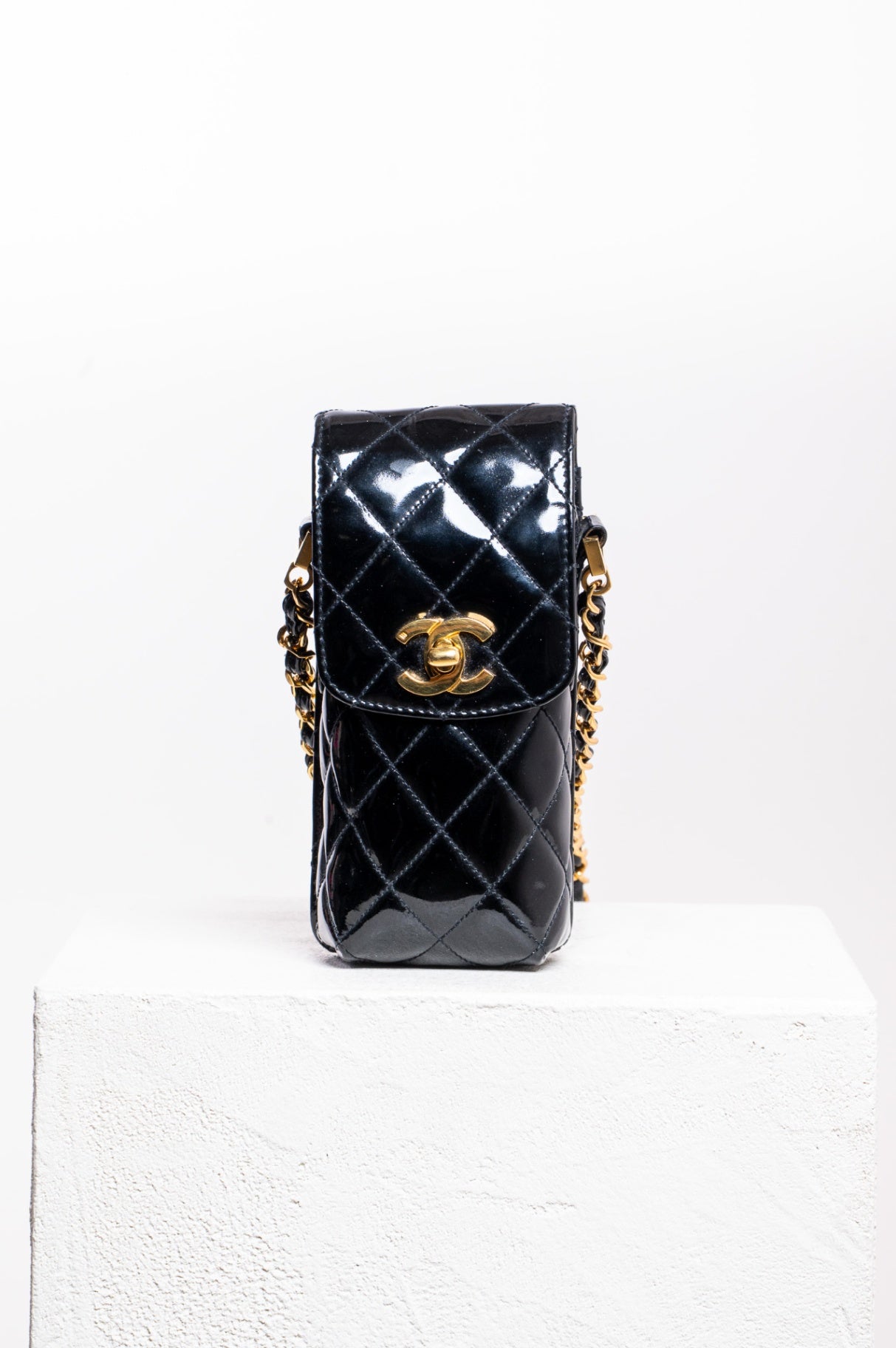 Black Patent Leather Phone Holder