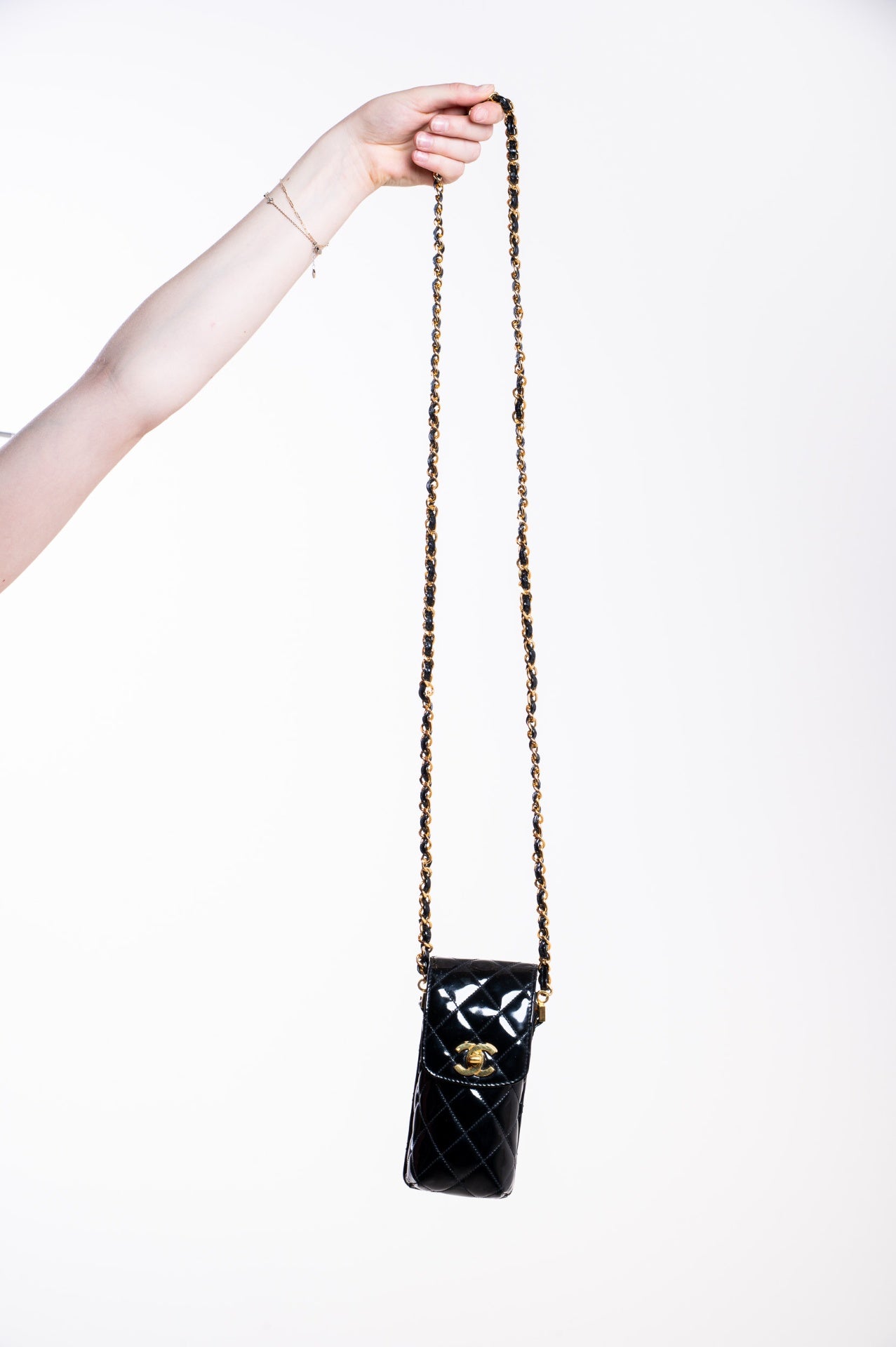 Black Patent Leather Phone Holder
