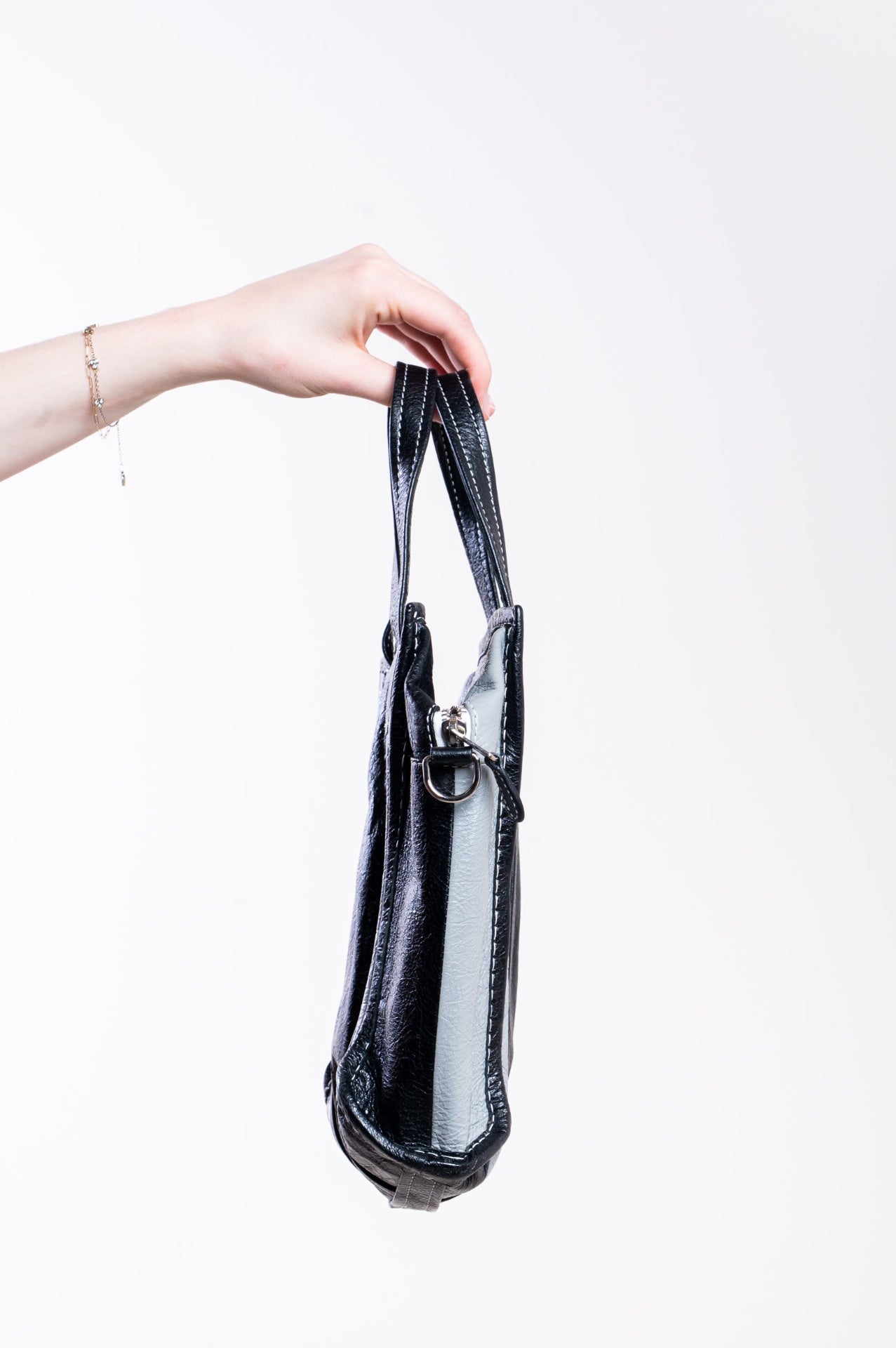 Black Crinkled Bazar Small Shopper Tote Bag