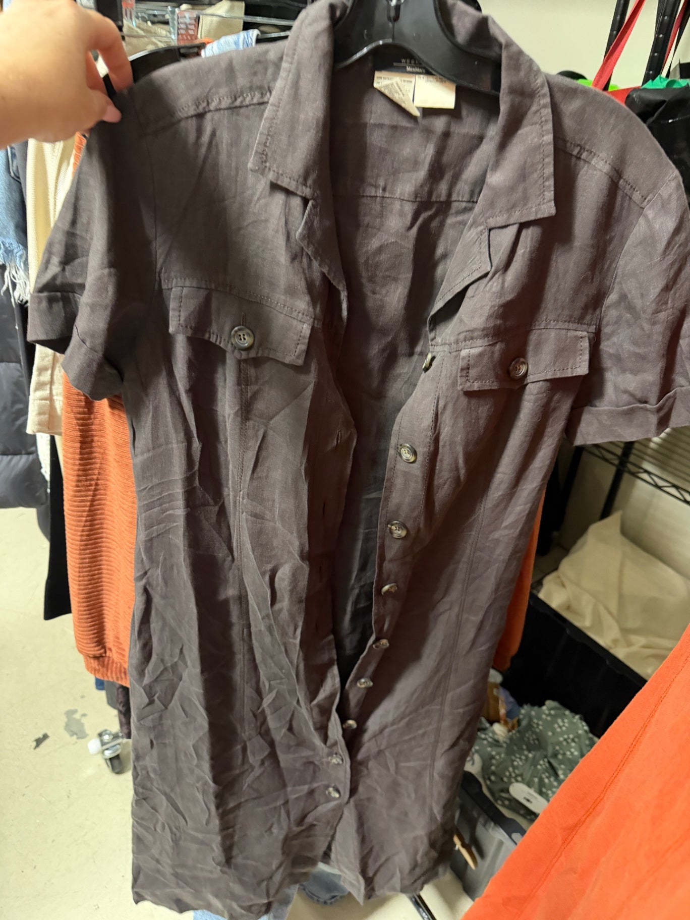 Brown Linen Button Up Dress