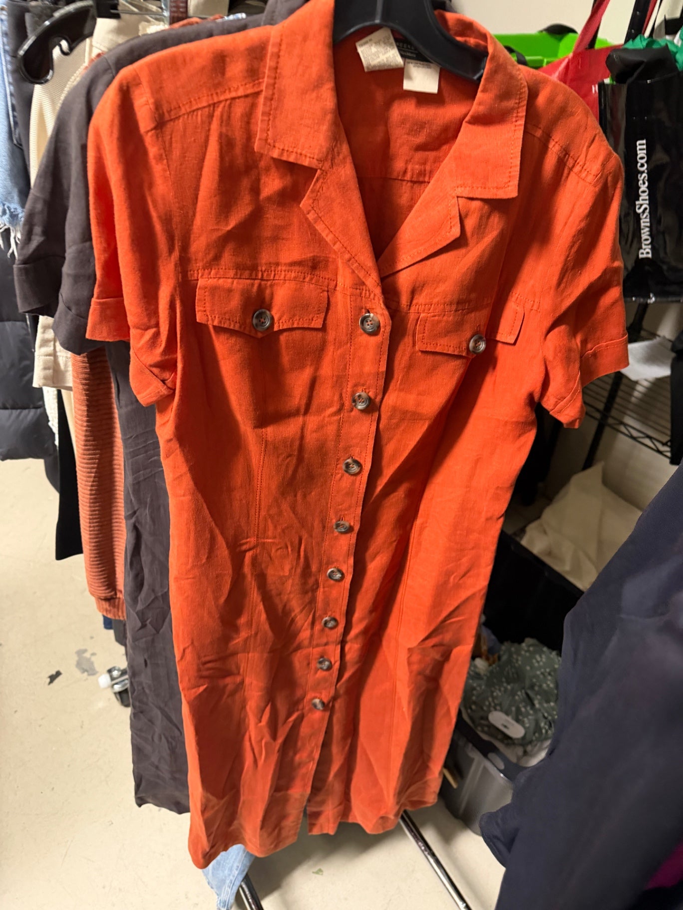 Orange Linen Button Up Dress