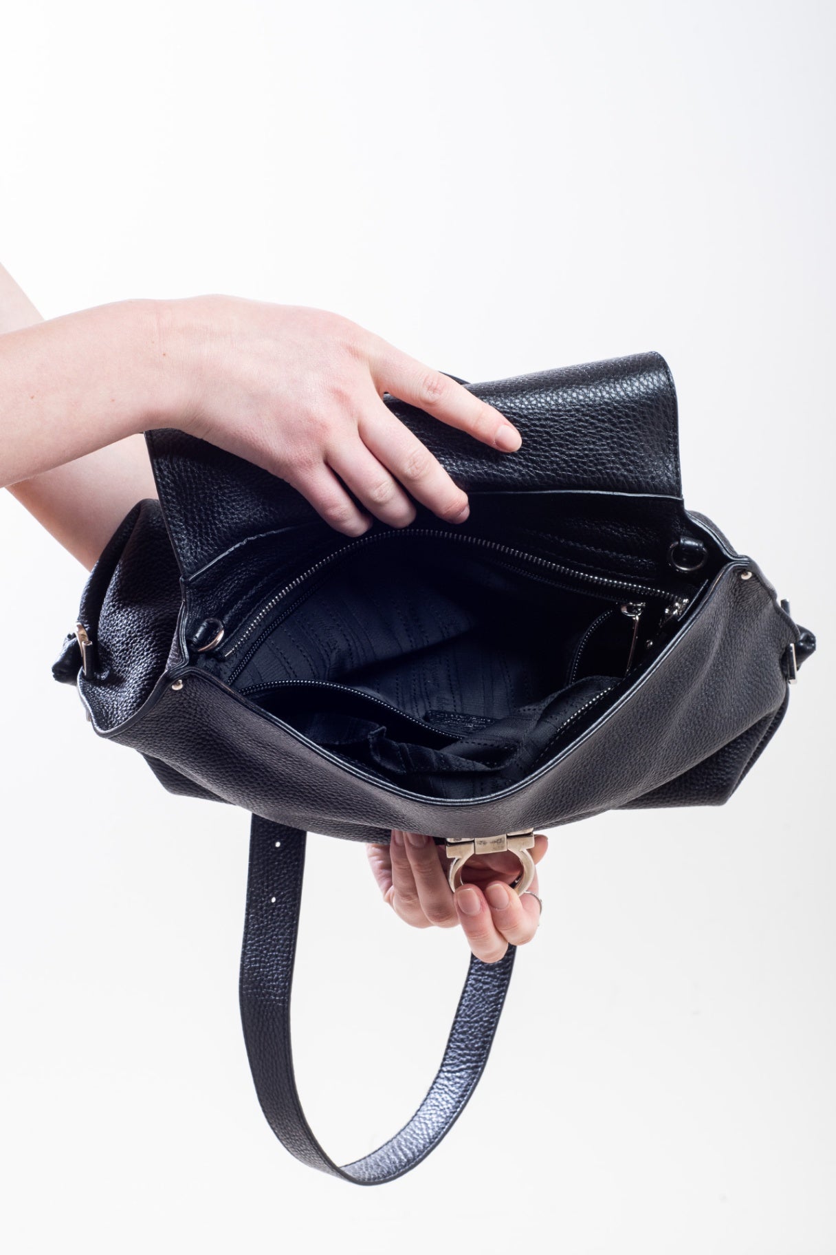 Black Top Handle Pebbled Leather Top Handle Bag