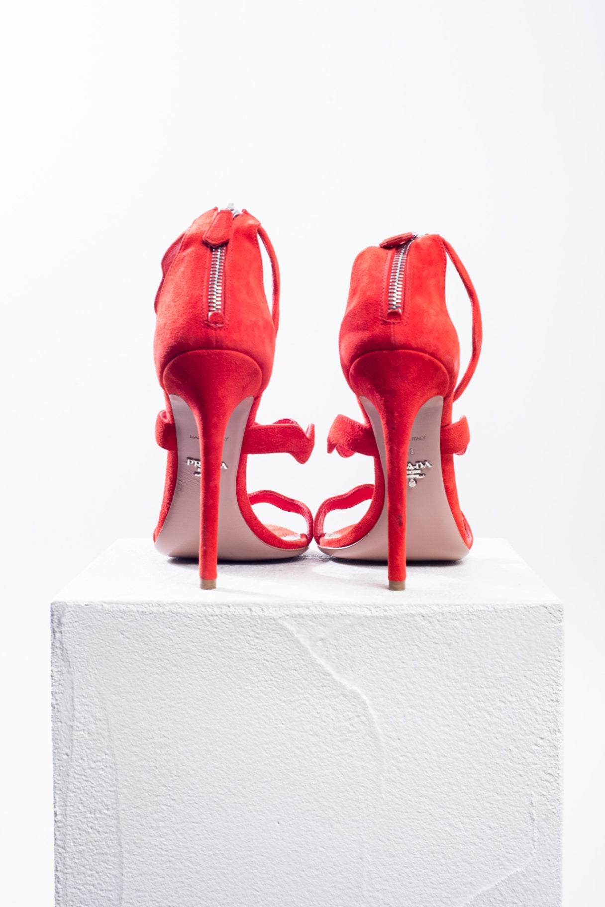 Red Suede Heels with Wavy Multi-Straps