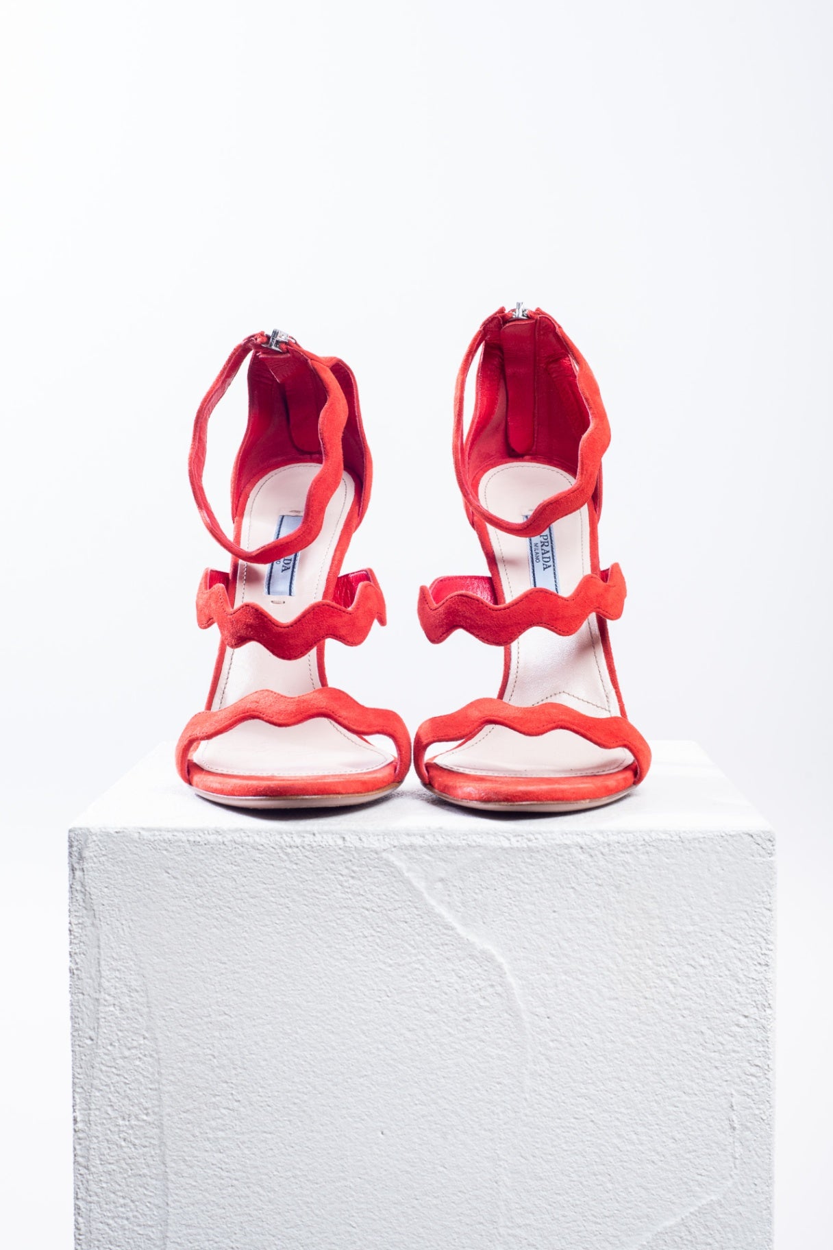 Red Suede Heels with Wavy Multi-Straps